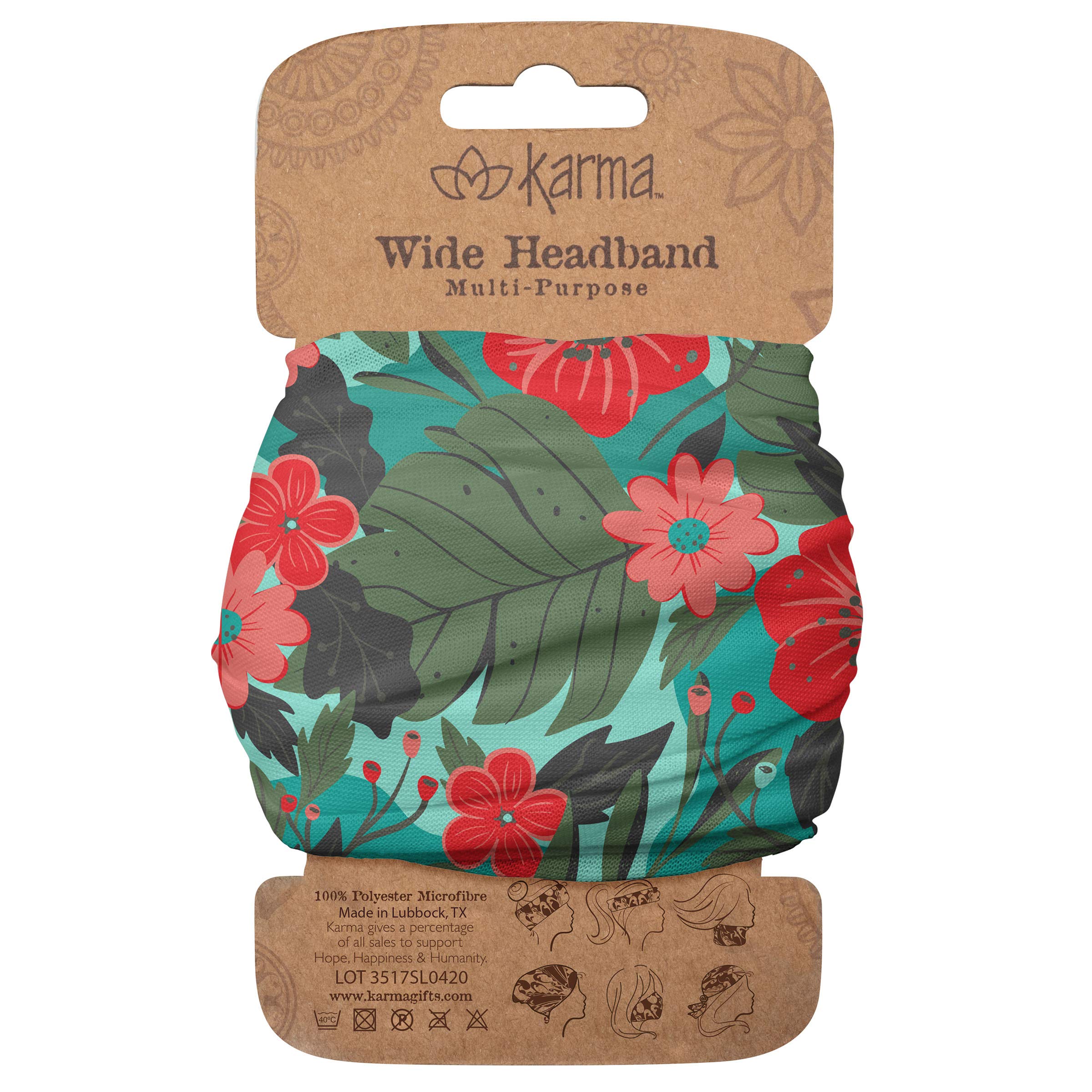Floral Headband for Women - Wide Fabric Headband & Stretchy Hair Scarf - Dark Green/Red - Perfect for Yoga, Weddings & Everyday Fashion Accessories