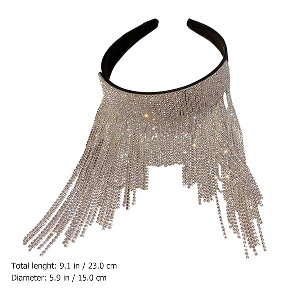 Lurrose Women's Rhinestone Tassel Headband - Sparkly Crystal Beaded Hair Accessories for Wedding, Party & Special Occasions - Silver Fashion Headwear for Women and Girls