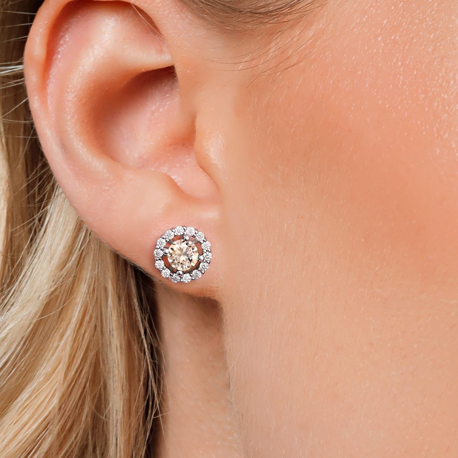 Gem Stone King 925 Sterling Silver Birthstone & White Moissanite Stud Earrings for Women | 5MM Round Center Stone with Removable Jackets | Perfect for Birthdays, Anniversaries & Everyday Elegance