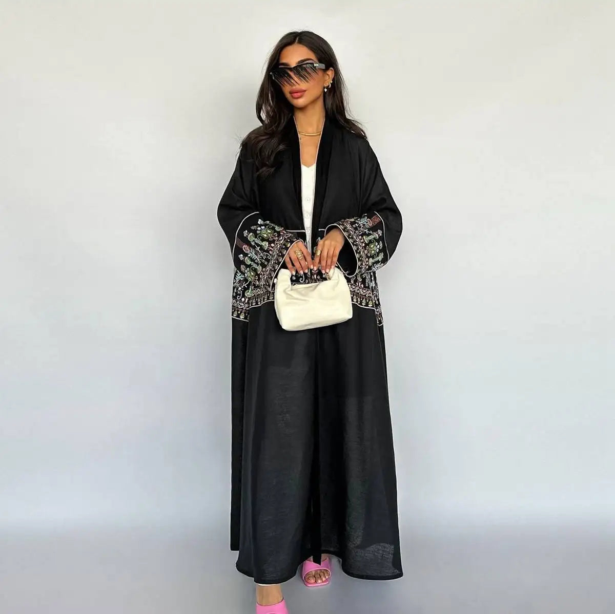 Elegant Modest Fashion Embroidery Cardigan Open Abaya Dress for Women - Perfect for Prayer, Mosque Wear & Special Occasions