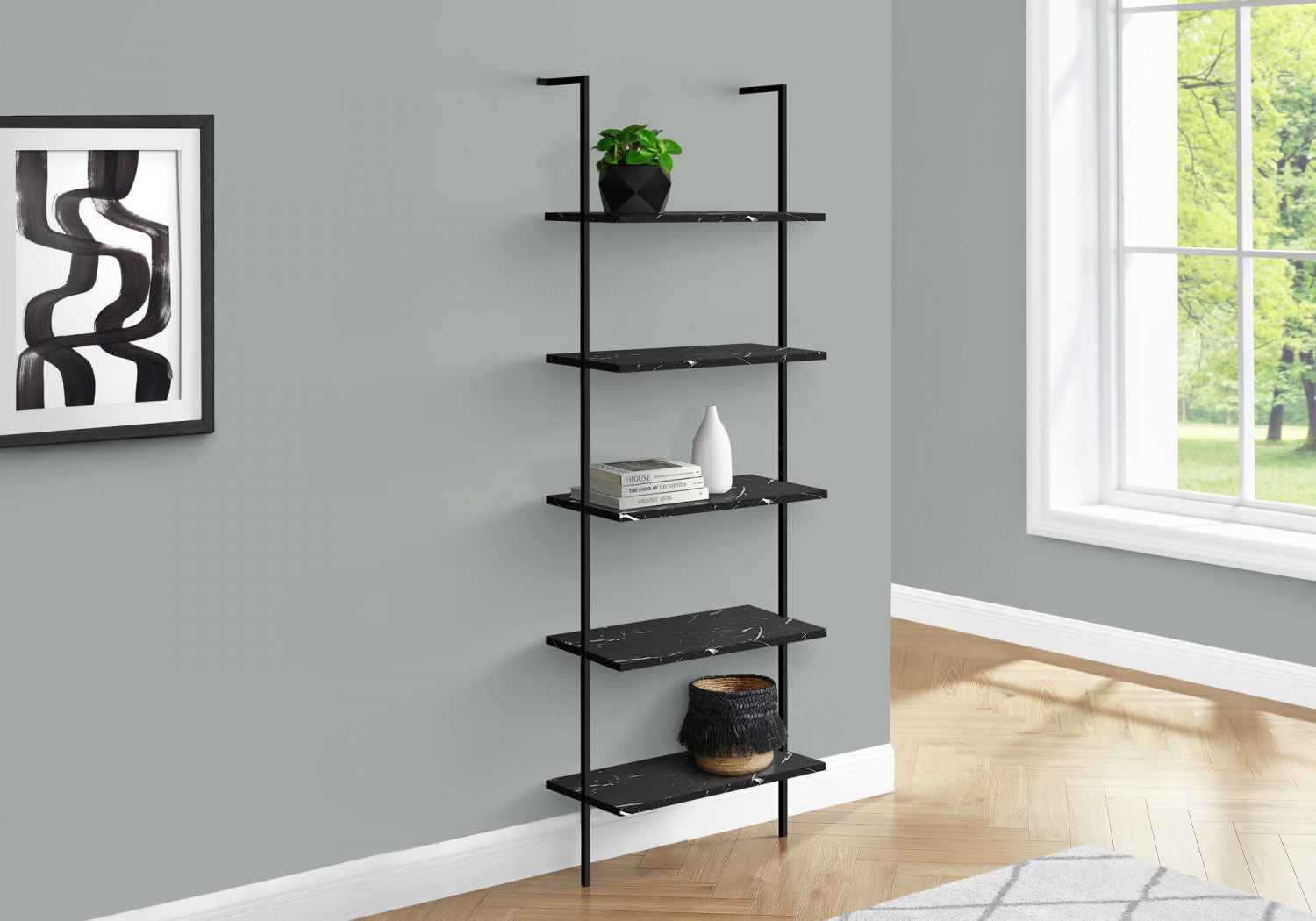 Vale Bookcase - Modern Marble Black Bookshelf for Home & Office - Stylish Storage Solution for Books, Decor & Essentials
