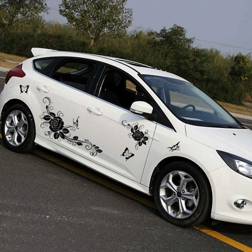 GiftCity Car Decal Stickers - 1 Set Butterfly & Flower Vinyl Decals for Car Body, Universal Auto Stickers (Black) | Perfect for Car Decoration, Window Art, and Personalizing Your Vehicle