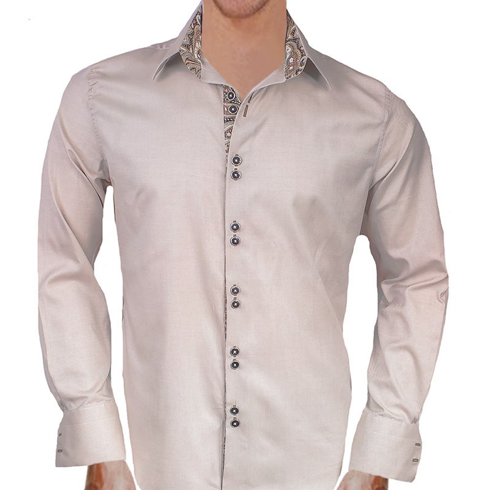 Premium Tan & Brown Paisley Pattern Dress Shirts for Men | 100% Cotton Formal Business Attire | Made in USA | Perfect for Office, Weddings & Special Occasions