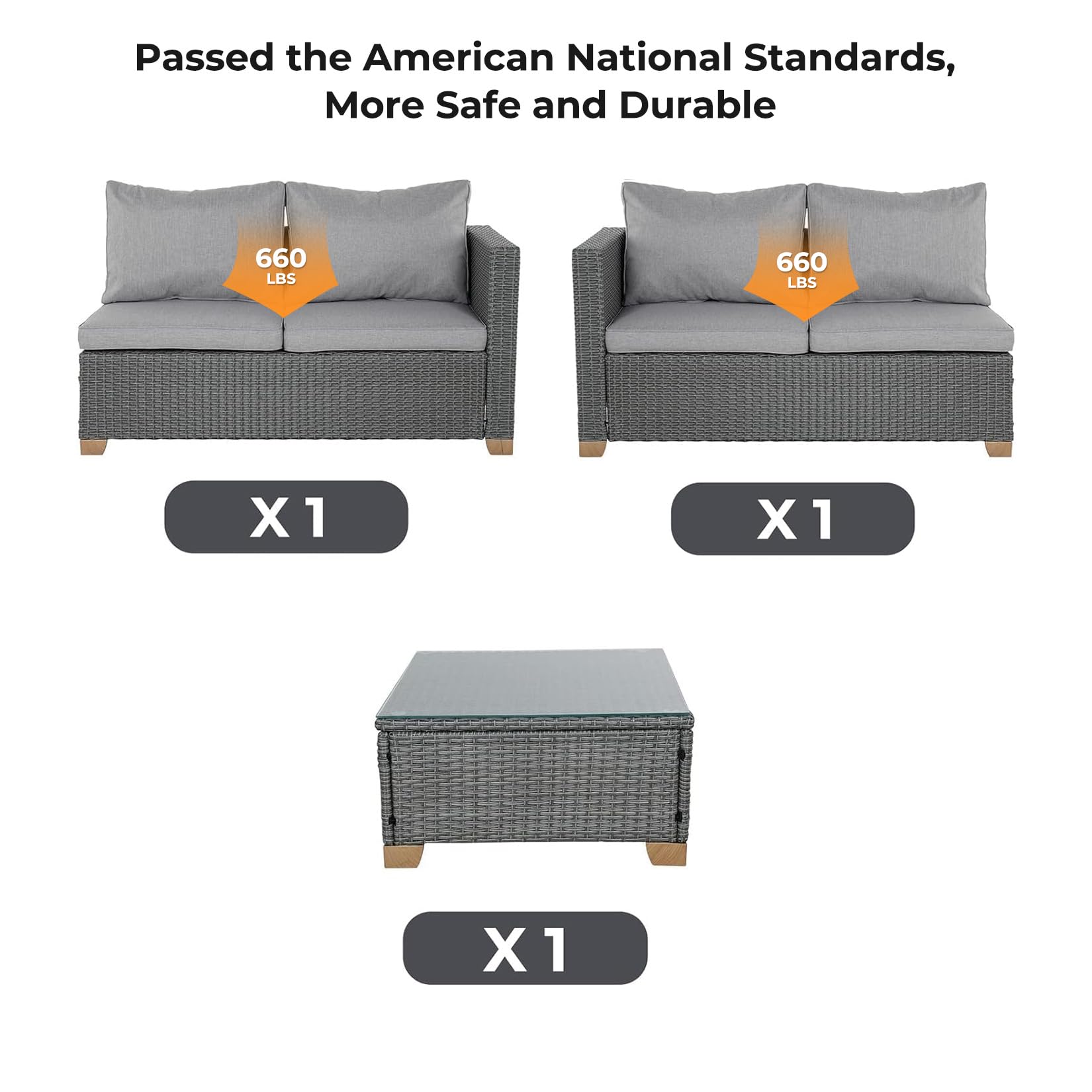 Outdoor Wicker Patio Furniture Set with Glass Coffee Table - 4-Piece Modular Sofa Set with Olefin Cushions for Backyard, Garden & Poolside - Light Gray Conversation Set for Relaxing & Entertaining Guests