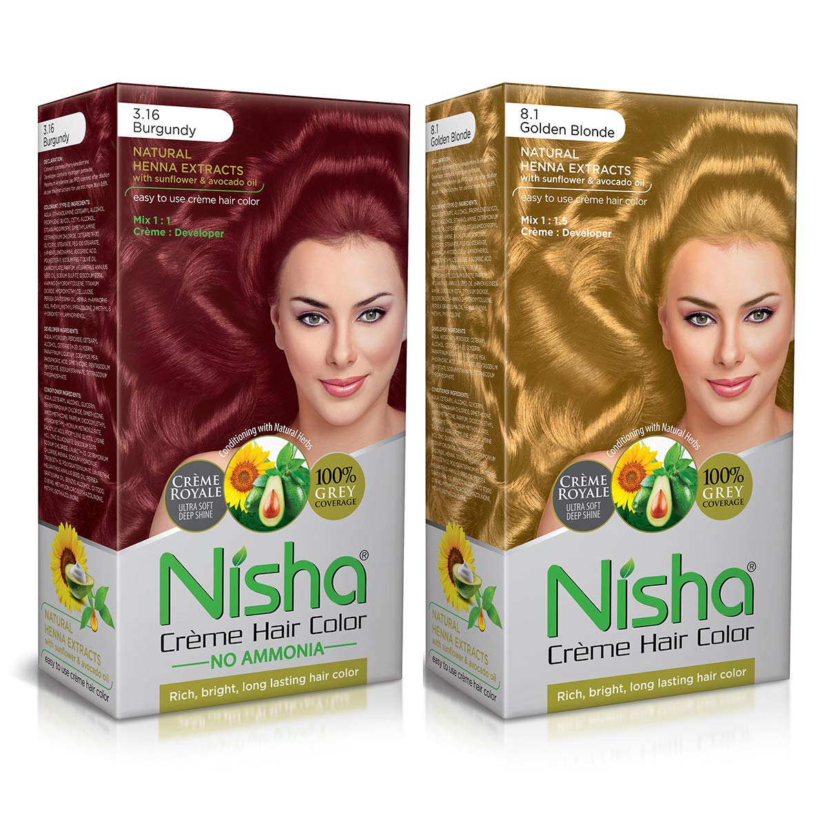 Nisha Creme Hair Color - Burgundy & Golden Blonde Permanent Hair Dye Combo | 100% Grey Coverage, Long-Lasting Vibrant Color with Silky Shine | Ultra Soft Hair Coloring for Women & Men | Perfect for Salon-Quality Results at Home, Parties & Special Occasions