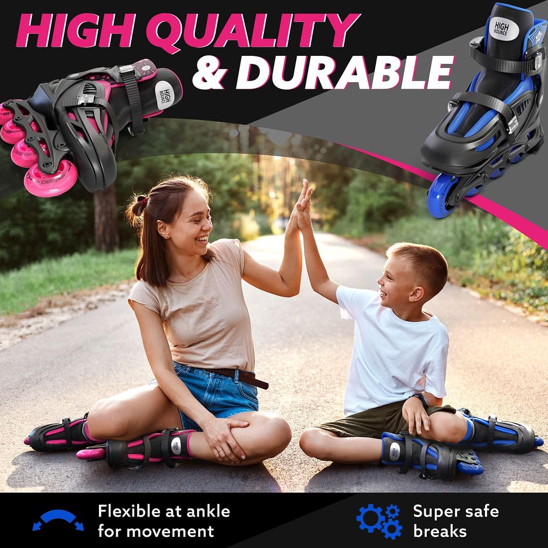 **Best Adjustable Inline Skates for Kids & Adults - Complete Safety Set with Knee Pads, Elbow Pads & Wrist Guards - High Bounce Gel Wheels for Smooth Ride - Perfect for Outdoor Sports, Fitness & Family Fun**