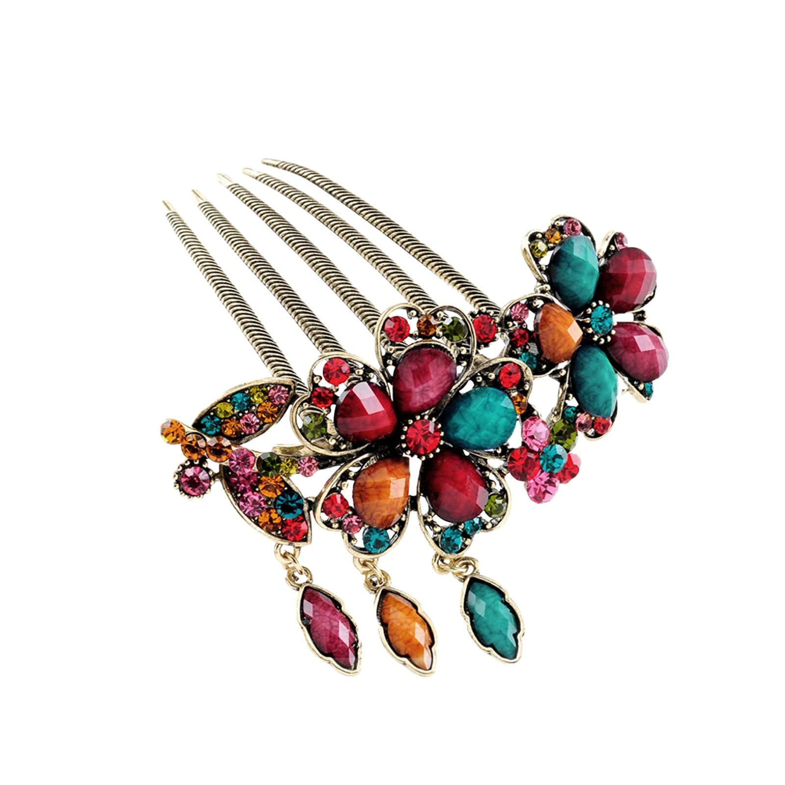 Vintage Rhinestone Hair Clip - Turquoise Floral Comb for Women, Wedding & Party