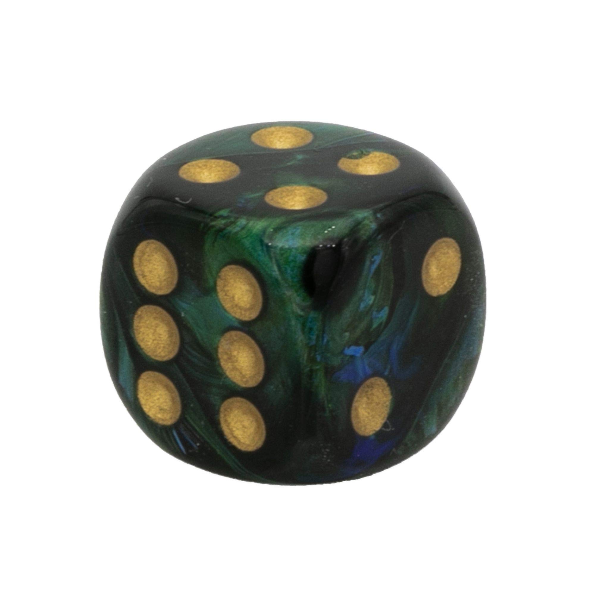 Scarab 16mm D6 Jade and Gold Dice Set - 12 Pipped Dice for Dungeons & Dragons, RPG Gaming, and Tabletop Board Games