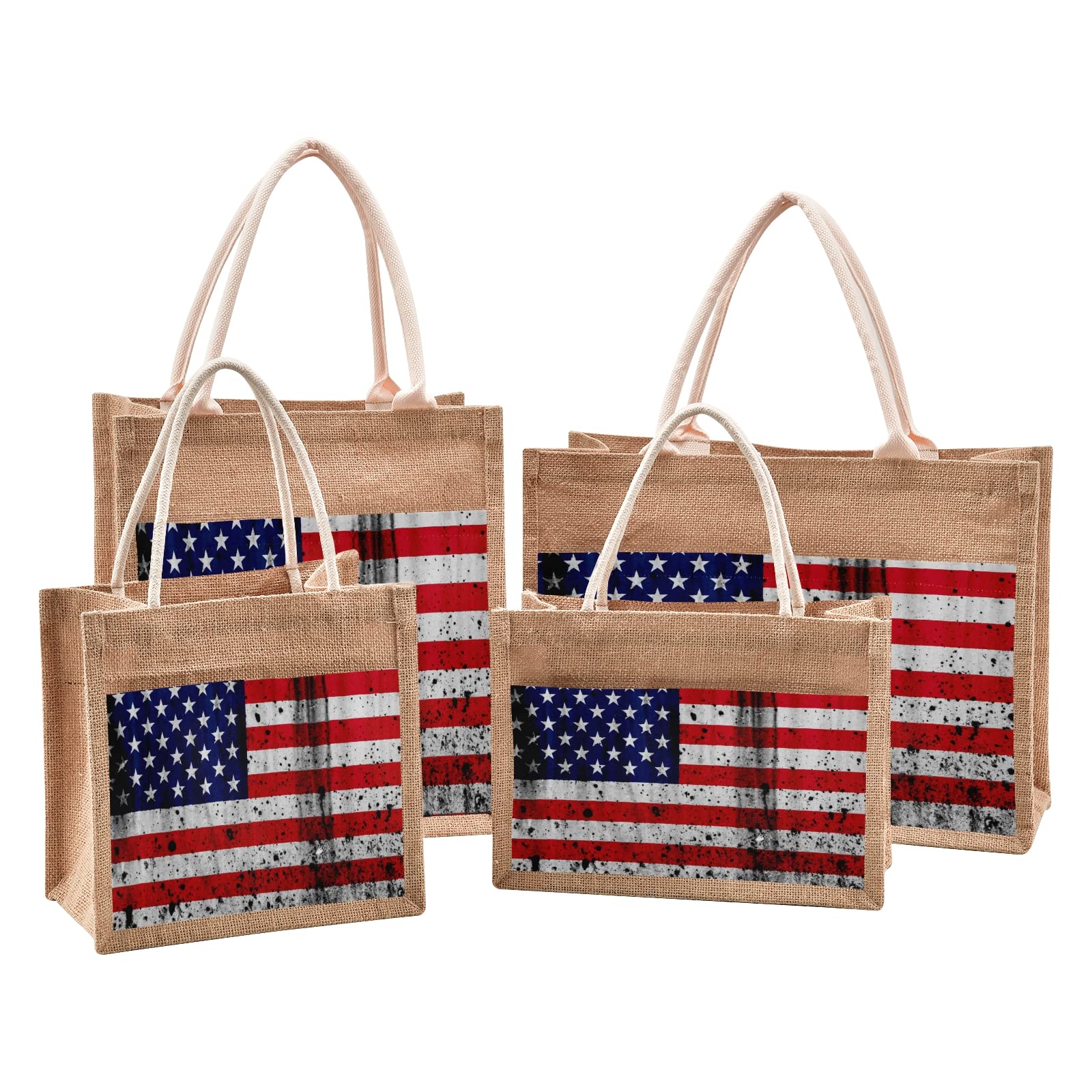 Patriotic American Flag Splash Ink Jute Tote Bag for Women - Eco-Friendly Grocery Shopping Bag with Sturdy Handles - Perfect for Travel, Beach, Wedding & Farmers Market