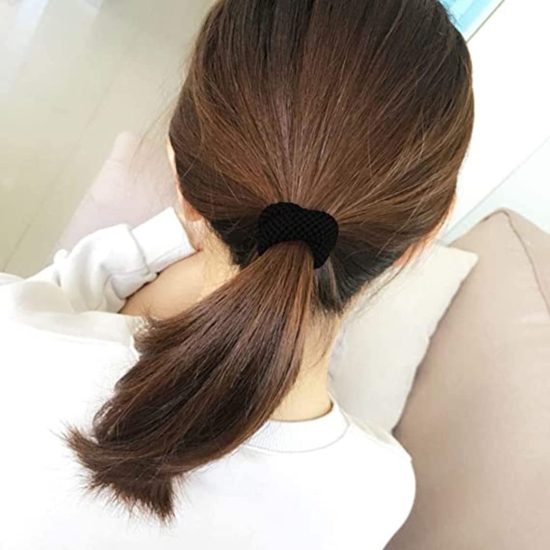 Hire® No Damage Thick Hair Ties - 12 Pack Black | Soft Scrunchies & Ponytail Holders for Thick Hair | Gentle Hair Rubber Bands for Women & Girls | Perfect for Workouts, Office & Everyday Use