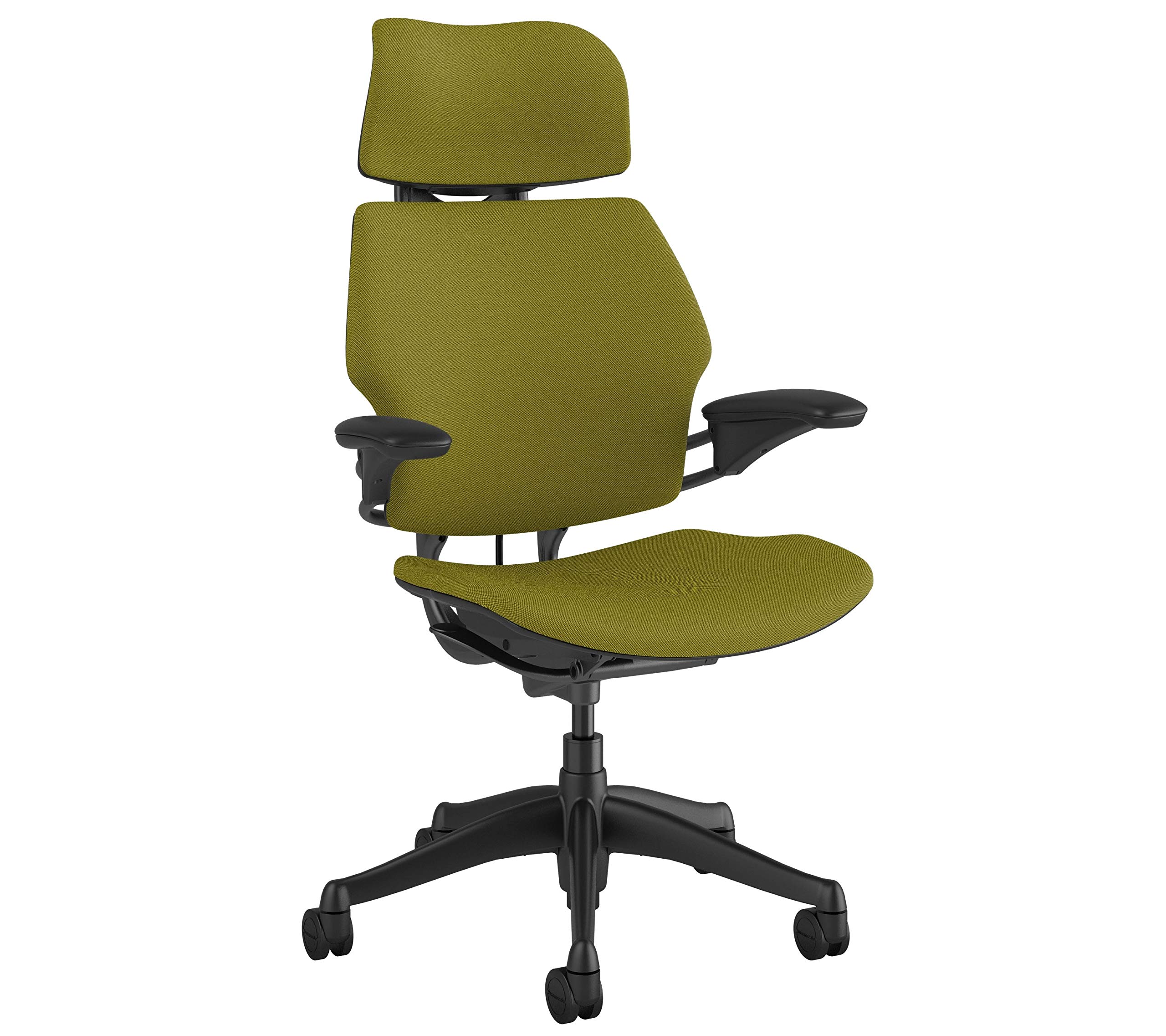 Humanscale Freedom Ergonomic Office Chair with Headrest - Adjustable Height & Duron Arms - Hard Floor Wheels - Graphite Frame & Alaria Green Fourtis Fabric - Perfect for Home Office, Executive Workspace & Long Hours Sitting