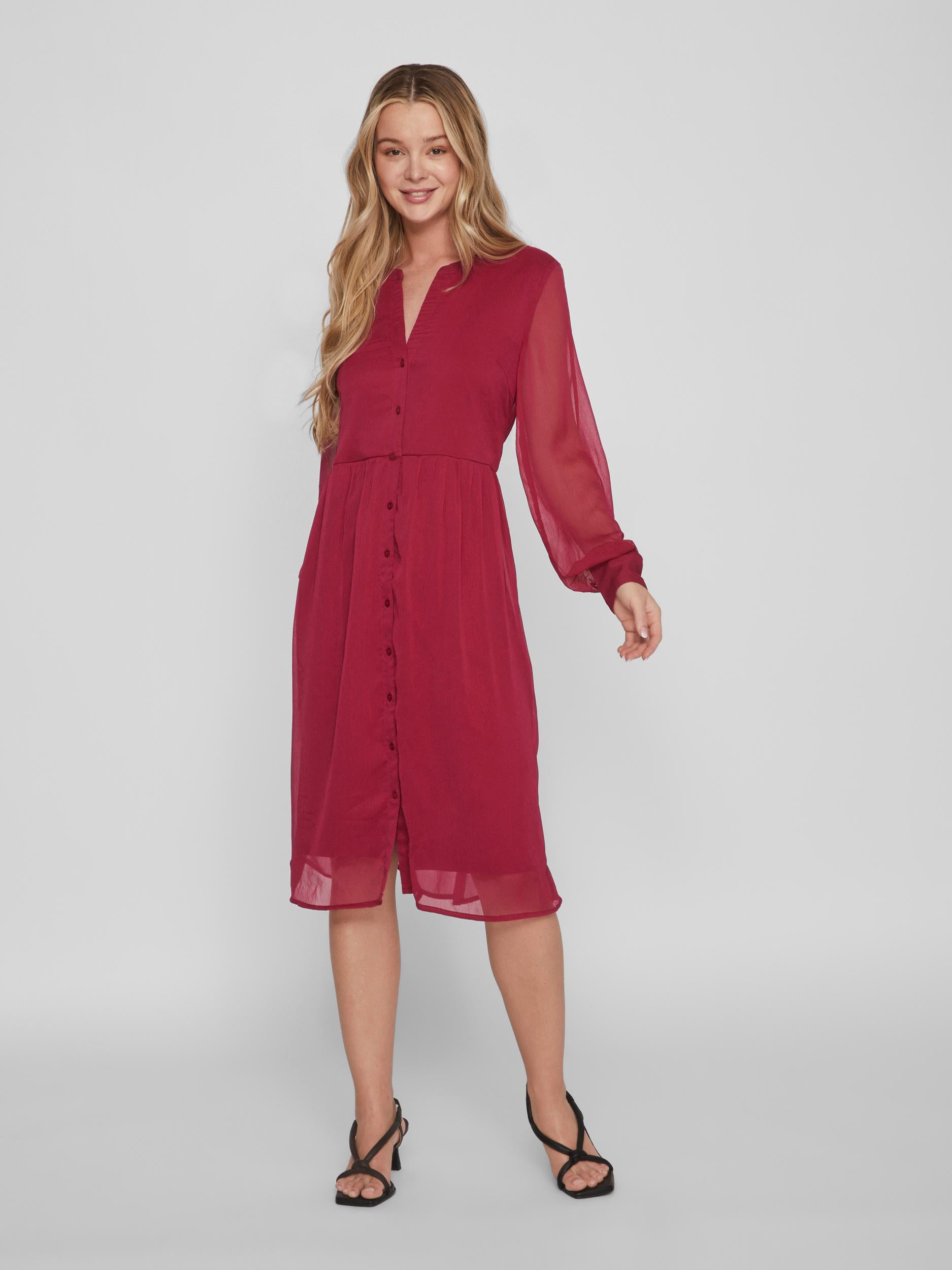 LIA MIDI DRESS (BEET RED) - Women's Flowy A-Line Dress for Casual Wear, Office & Date Night | Plus Size Options Available