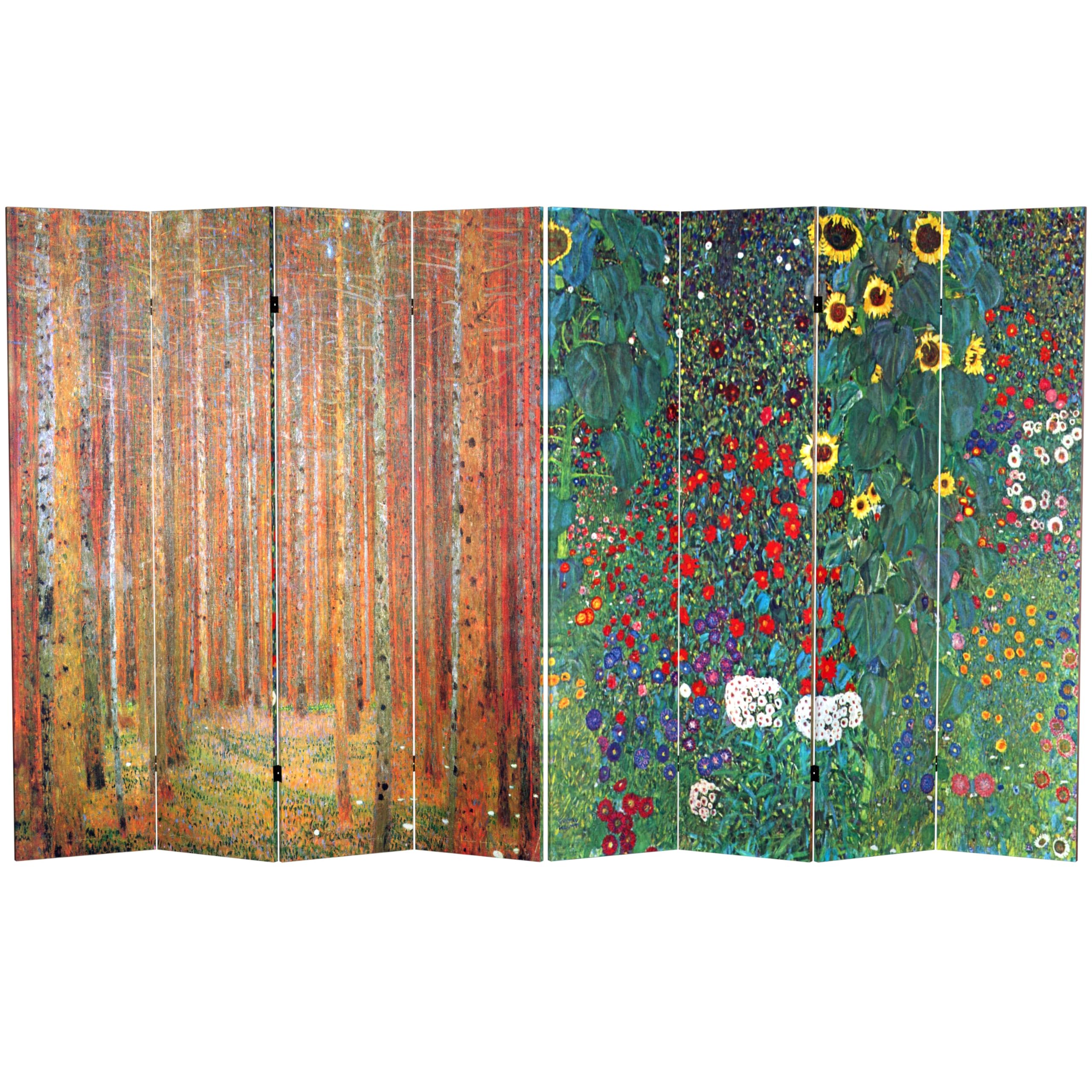 6 ft. Tall Double-Sided Klimt Tannenwald/Farm Garden Room Divider - 4 Panel Multi-Color Red Lantern for Home Decor, Living Room Partition & Event Backdrop