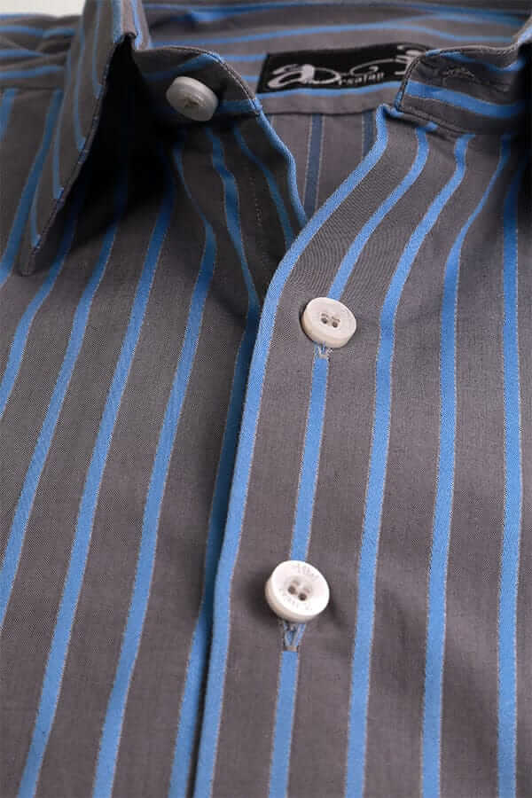 Stylish Black with Blue Pinstripes Men's Formal Dress Shirt - Perfect for Business Meetings, Weddings & Office Wear