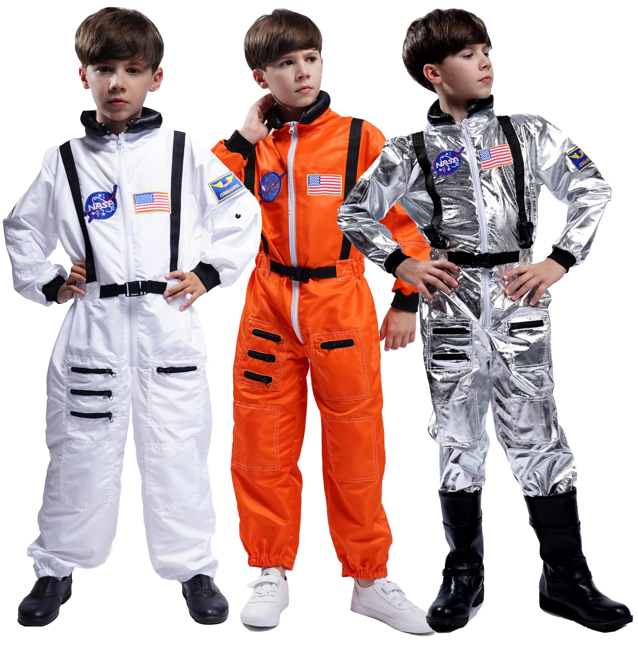 Kids Astronaut Costume Space Suit Onesie - Embroidered NASA Patches & Pockets - Halloween Dress Up, Birthday Party, Space Theme Cosplay - Orange (Size 4/6) for Toddlers & Boys