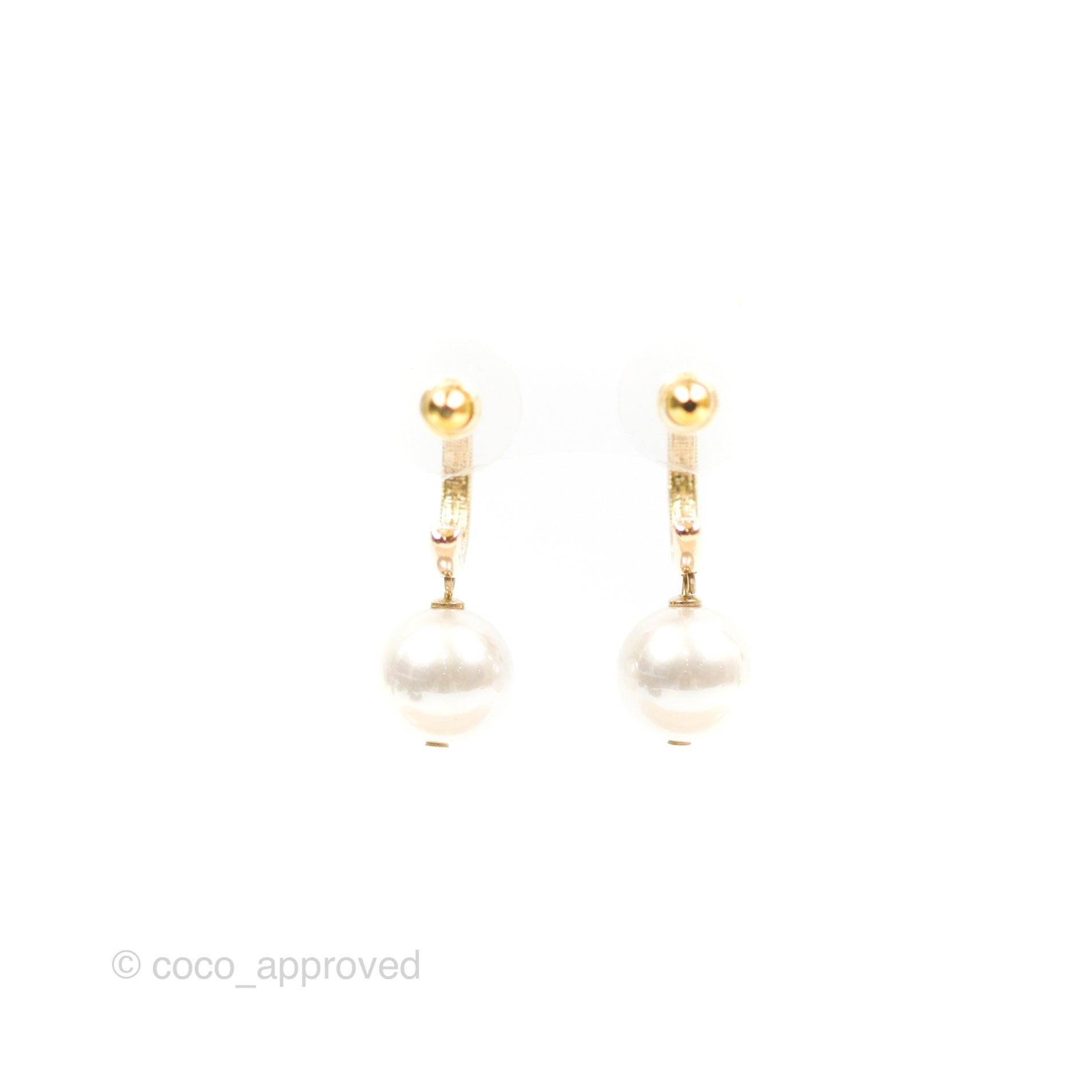 Chanel CC Crystal Pearl Drop Hoop Earrings - Gold Tone Luxury Jewelry for Women | Perfect for Parties, Weddings & Special Occasions
