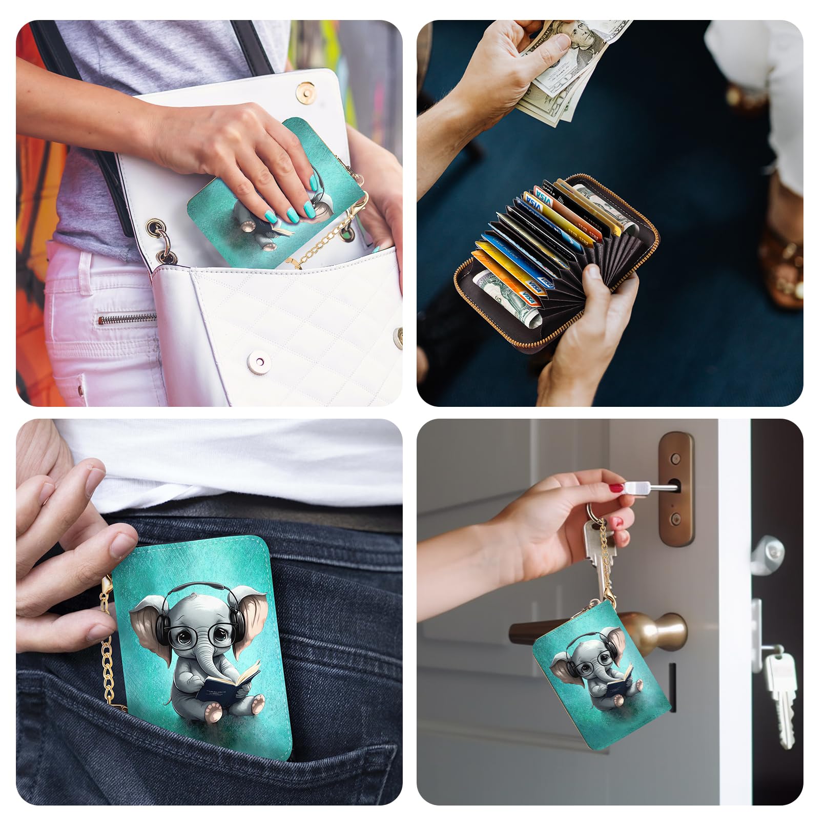 RFID Blocking Credit Card Holder Wallet for Women - Compact Leather Zipper Card Case with Keychain, Funny Print Design - Perfect for Travel, Shopping & Everyday Use
