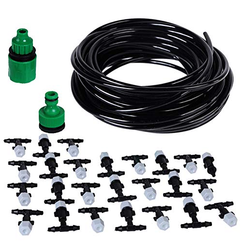 yHRgETLD Outdoor Water Misting Cooling System Kit - 6m Plant Watering Spray with 20m 4/7mm Hose & Nozzles - Perfect for Garden Cooling, Patio Misting, and Greenhouse Hydration