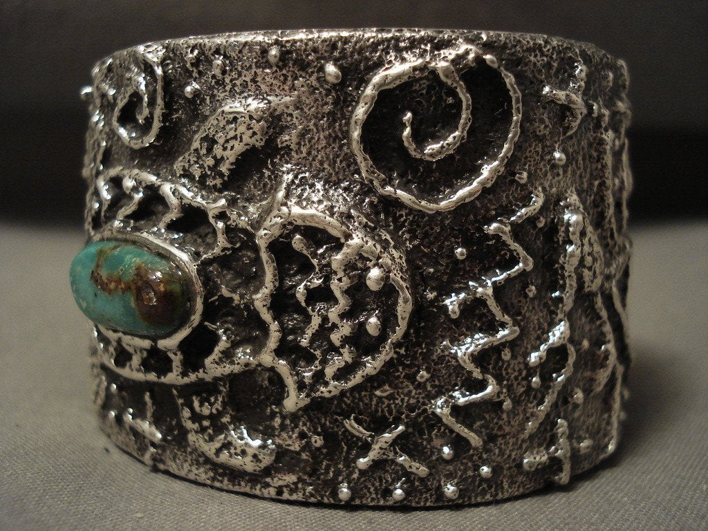 140g 'Nightsky Stars' Natural Green Turquoise Native American Handmade Sterling Silver Bracelet - Perfect for Boho Chic, Festival & Spiritual Jewelry Lovers