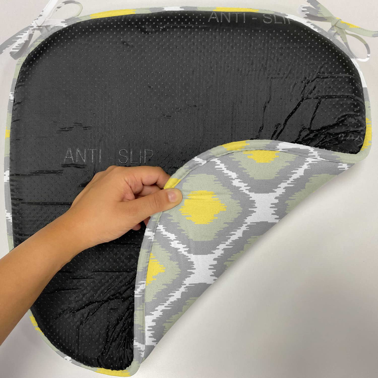 Ambesonne Ikat Chair Cushion Set of 6 - 16x16 Inch Non-Slip Seat Pads with Tribal Geometric Pattern in Grey White Yellow - Perfect for Kitchen, Dining, Patio & Outdoor Furniture