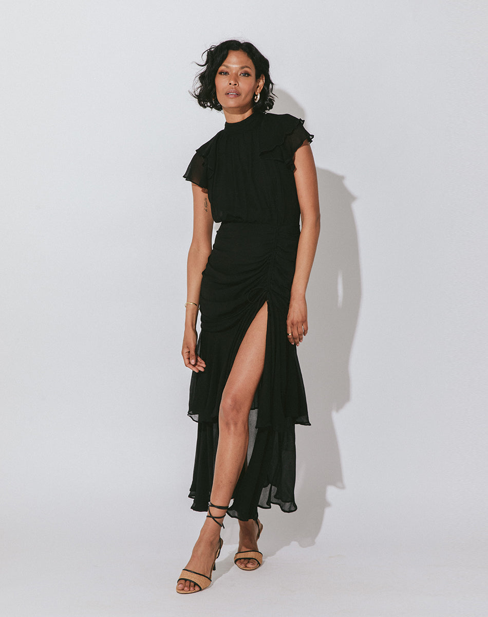 Elegant Cecilia Ankle-Length Black Dress for Women - Perfect for Evening Parties, Weddings & Formal Occasions