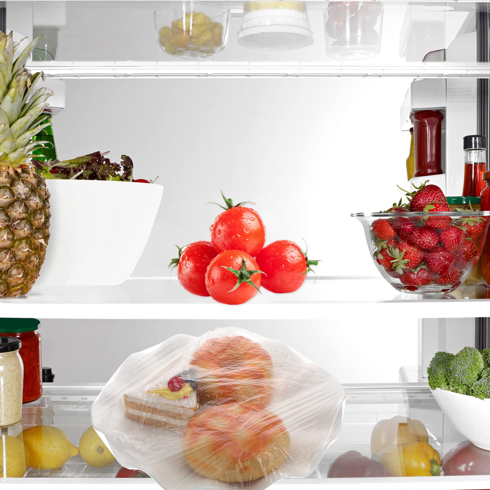 300pcs Elastic Plastic Food Covers for Bowls & Refrigerator Storage - Reusable Stretchable Bowl Covers for Fresh Food Preservation (Kitchen, Meal Prep, Leftovers)