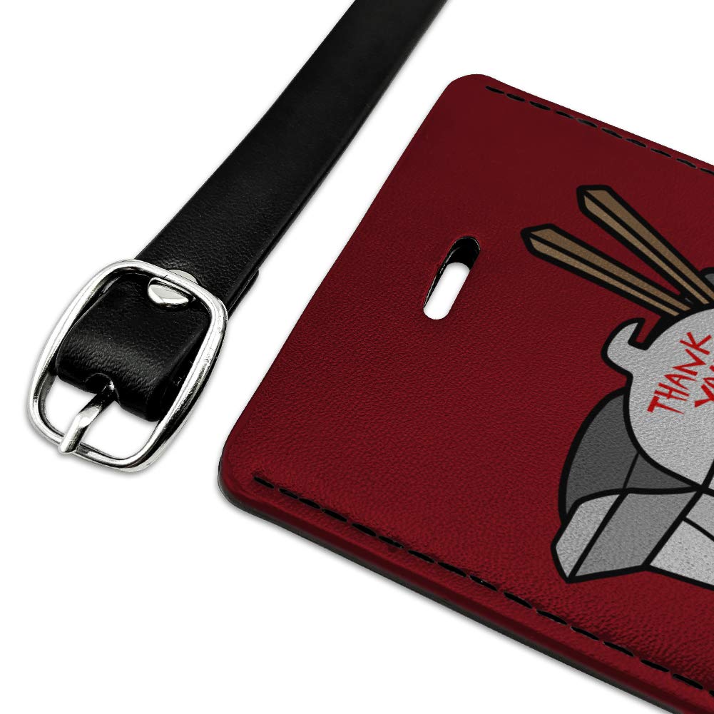 Chinese Takeout Food Box with Chopsticks - Rectangle Leather Luggage Tag & ID Holder for Travel, Office, and School Organization