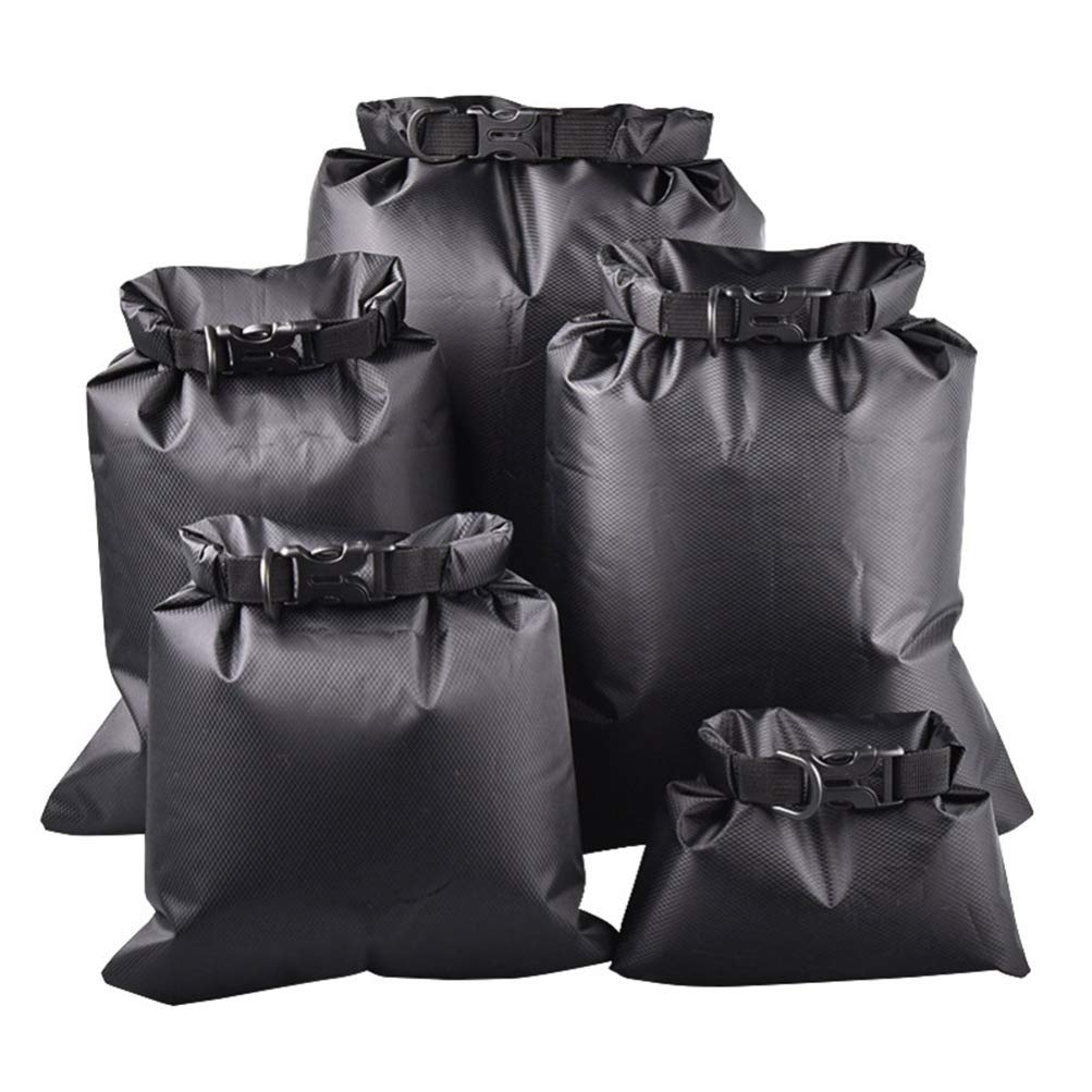 BESPORTBLE 5-Piece Waterproof Dry Bag Set - Lightweight Compression Sack for Kayaking, Camping, Boating, Hiking & Beach (1.5L, 2.5L, 3L, 4L, 8.5L) - Portable Gear Storage Pouch for Outdoor Activities, Travel & Water Sports (Black)