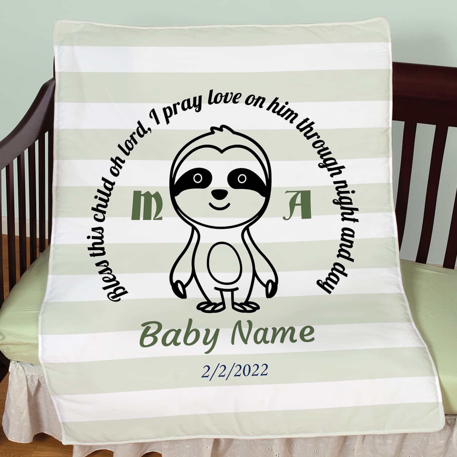 Personalized Baby Blanket with Custom Name & Sloth Print - Ultra Soft Fleece Blanket for Newborns, Infants & Toddlers - Perfect for Nursery, Stroller & Cuddling