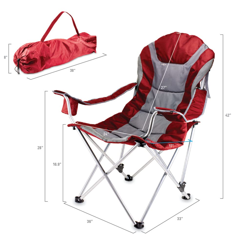 PICNIC TIME NCAA Arkansas Razorbacks Reclining Camping Chair - Portable Folding Beach Chair for Adults with Carry Bag - Perfect for Tailgating, Camping & Outdoor Events