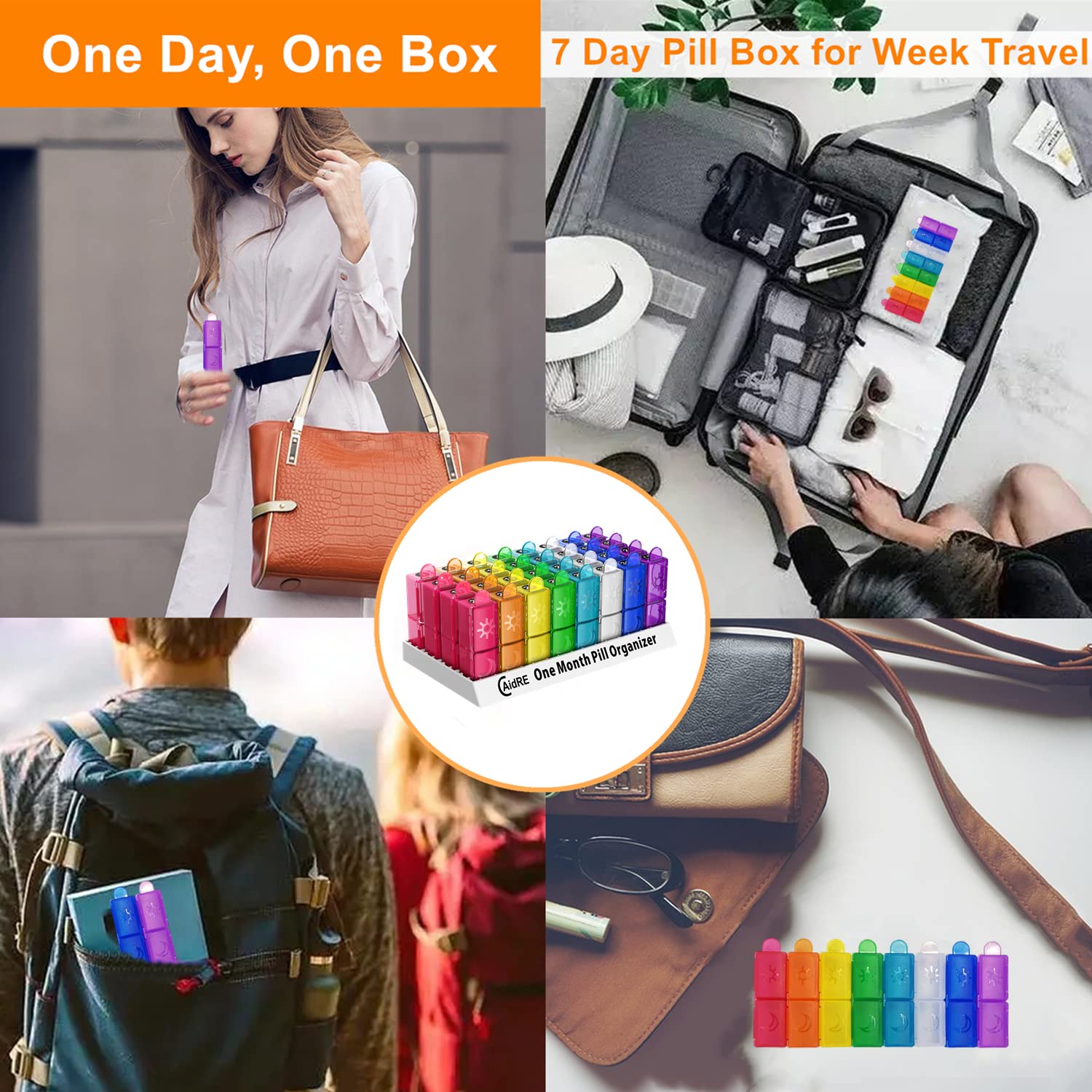 CAidRE 30-Day AM/PM Pill Organizer - 31 Compartments for Daily Vitamins, Fish Oil & Supplements | Perfect for Travel, Medication Management & Weekly Pill Dispenser