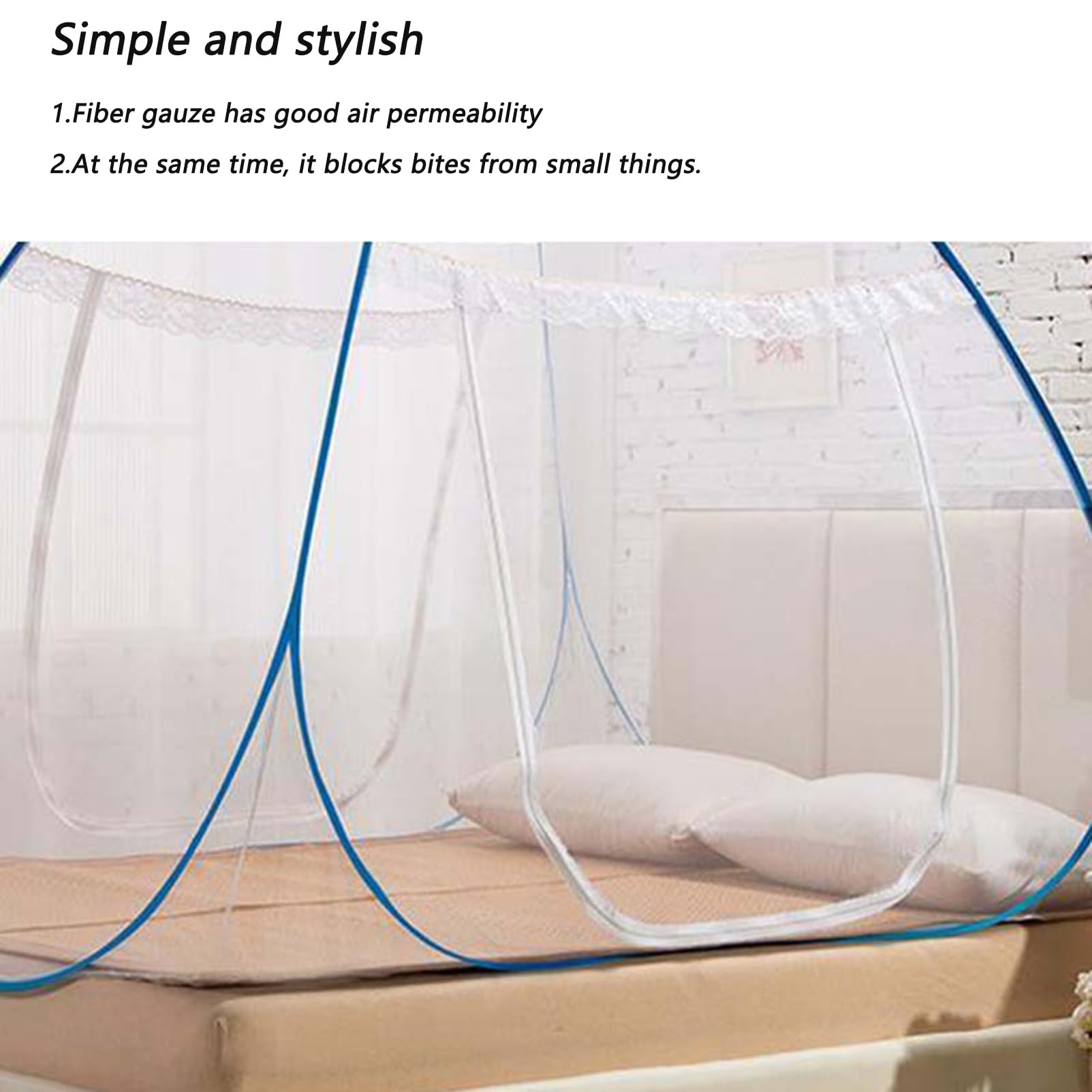 CYzpf Pop-Up Folding Bed Tent - Portable Mosquito Net Canopy with Stainless Steel Frame, Breathable Blue Netting for Indoor/Outdoor Use - Perfect for Camping, Backyard, and Kids' Room Protection