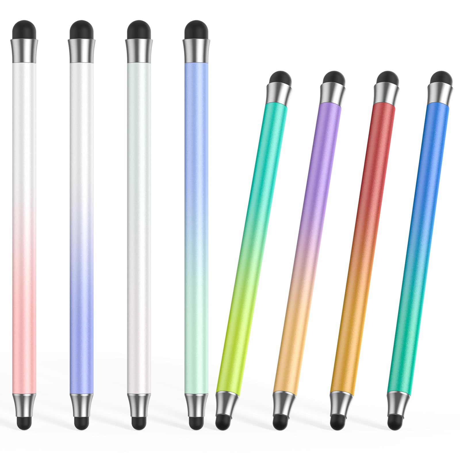 8Pcs 2-in-1 Stylus Pens for Touchscreen - High Precision Dual Rubber Tip Stylus Compatible with iPad, iPhone, Samsung & Android Tablets - Perfect for Drawing, Note-Taking & Digital Art (Multicolor)