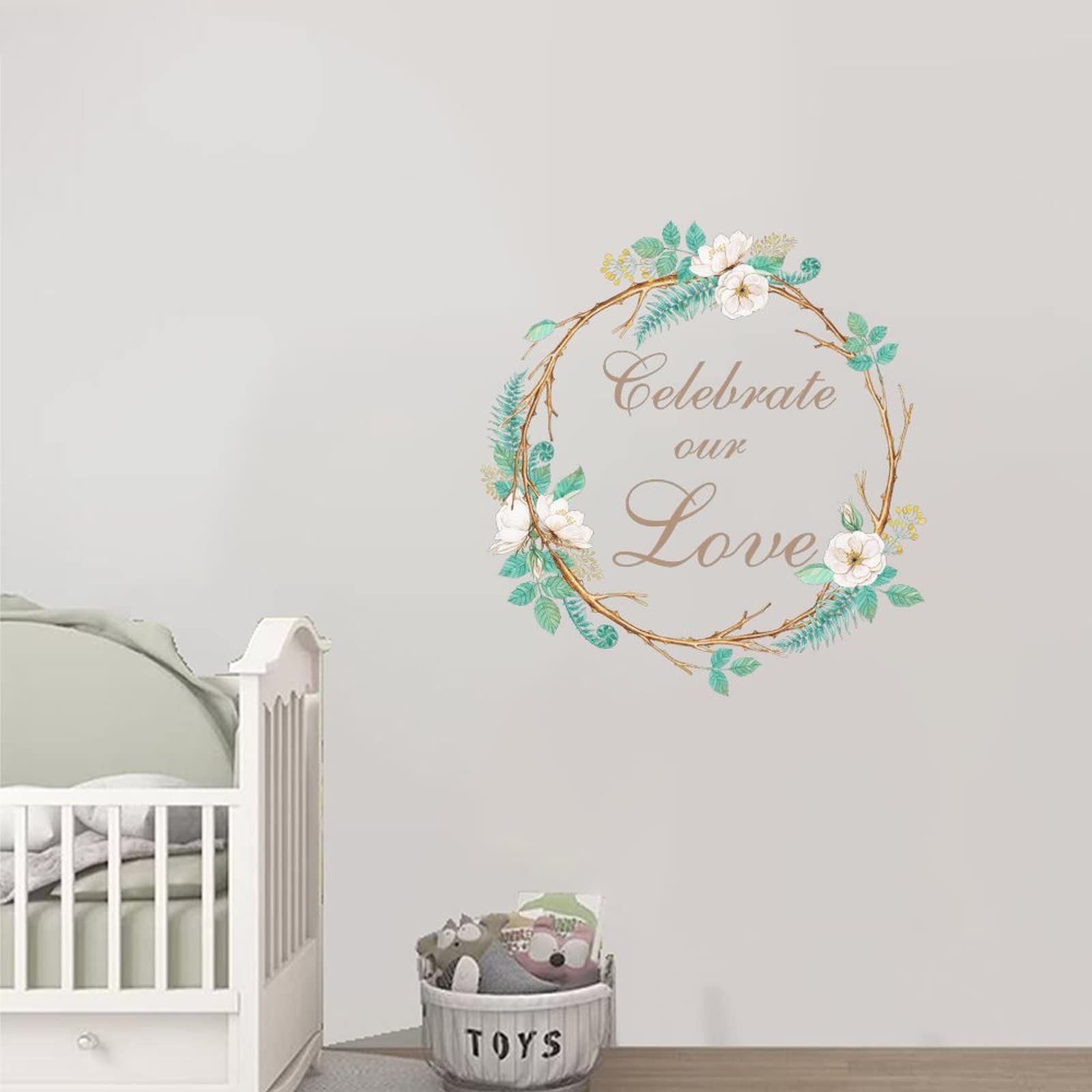 Floral Wall Decal - 22 Inch Flower Wreath Vinyl Sticker for Home & Office Decor | Motivational Quote & Love Celebration | Perfect for Bedroom, Living Room & Workspace Inspiration