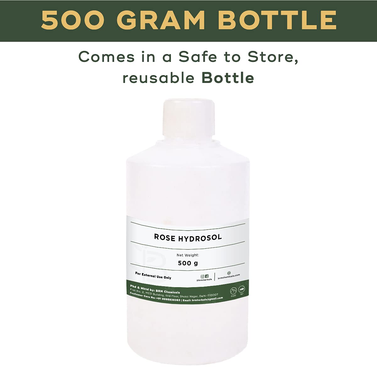 BRM Herbals Rose Hydrosol - 500ml Pure Rose Floral Water for Face, Hair & Skin Care | Natural Toner Mist for DIY Cosmetics, Soap Making, Lotions & Creams | Hydrating Facial Spray for Daily Skincare Routine & Aromatherapy