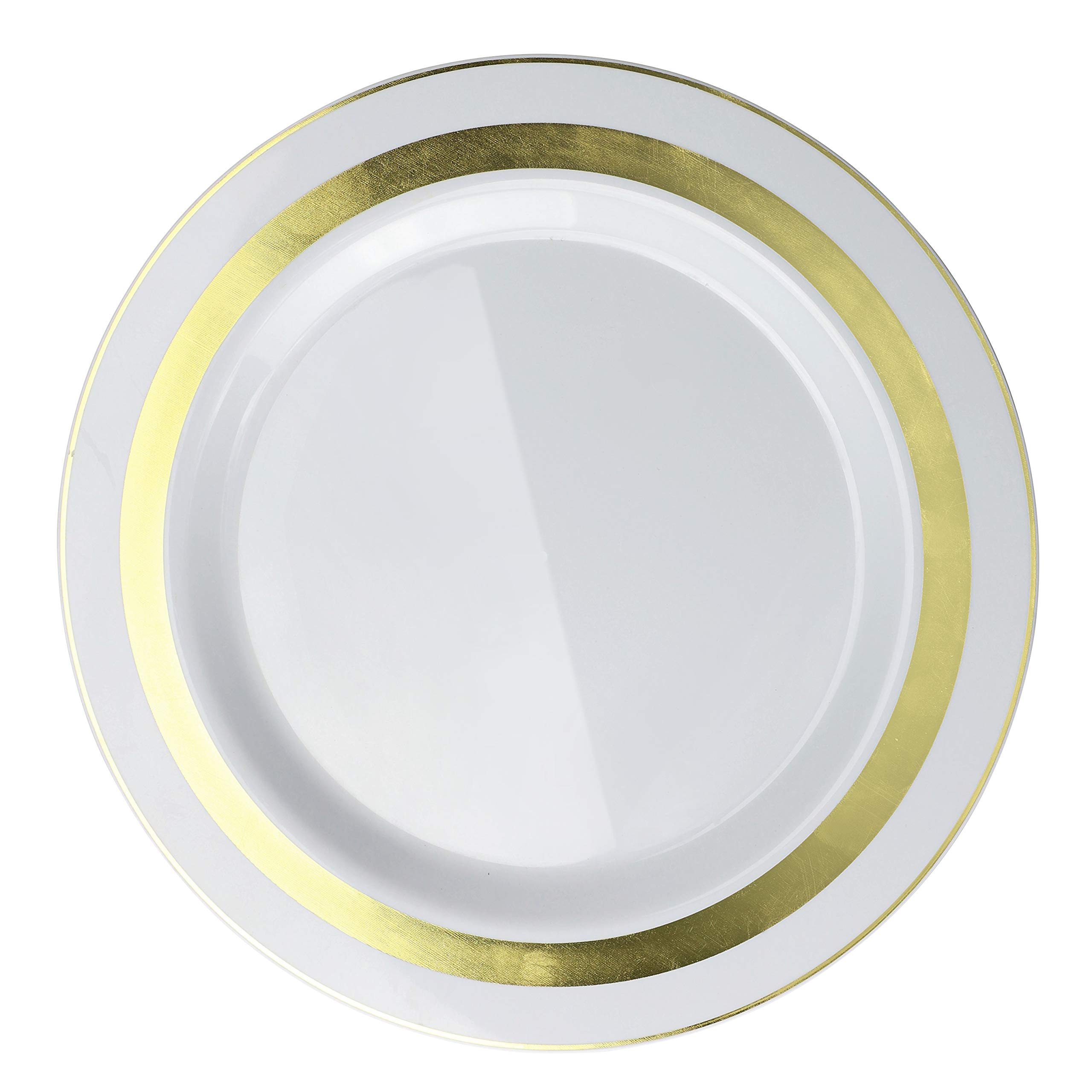 240 Heavyweight Disposable Plastic Plates for Weddings & Parties - 10.5'' Elegant White & Gold Dinner Plates - Perfect for Wedding Receptions, Bridal Showers, Birthday Parties & Formal Events