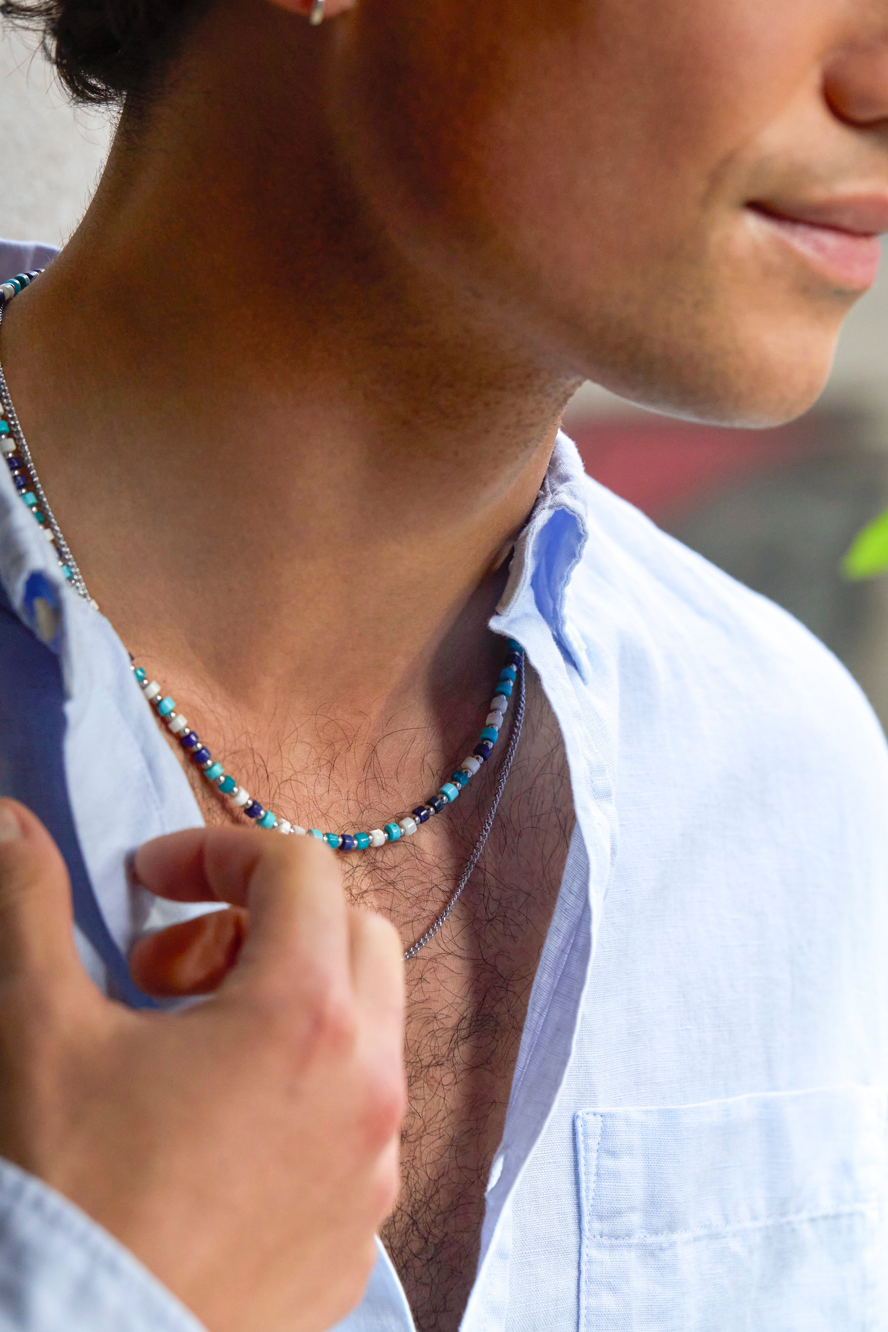 Men's Mixed Blue Gemstone Rondelle Necklace - Elegant Beaded Jewelry for Gifts, Weddings & Special Occasions