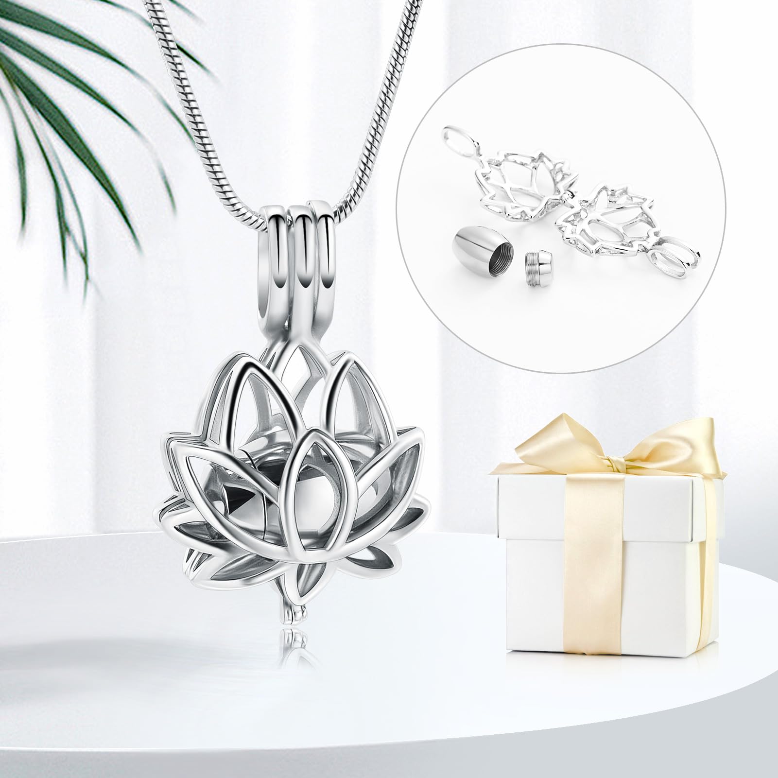 Memorial Ashes Pendant Necklace - Lotus Urn Cremation Jewelry for Women & Men | Keepsake Urn for Ashes | Perfect for Honoring Loved Ones at Memorials, Funerals & Special Occasions