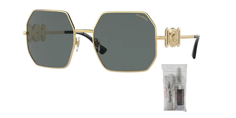 Versace VE2248 Hexagonal Sunglasses for Women - Luxury Designer Sunglasses with UV Protection + Free iWear Care Kit Bundle | Perfect for Summer, Beach, Travel & Fashion Accessories