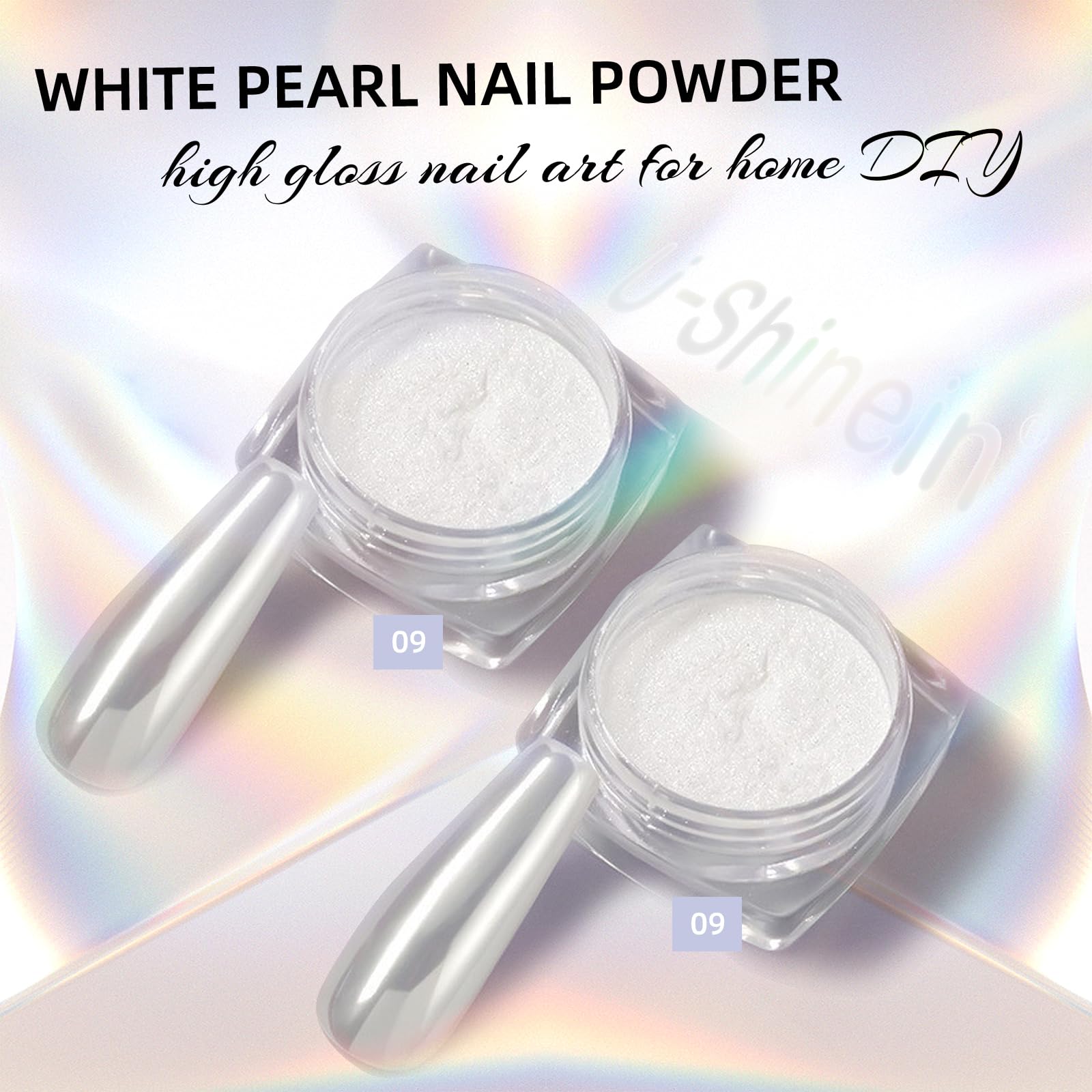 2 Pcs White Pearl Chrome Nail Powder - Iridescent Mirror Effect Aurora Magic Pearlescent Glitter Powder for Holographic Pigment Nail Art, Glazed Donut Nails Chrome Powder (Gold & Aurora White) - Perfect for Salon, DIY Manicure & Nail Art Designs
