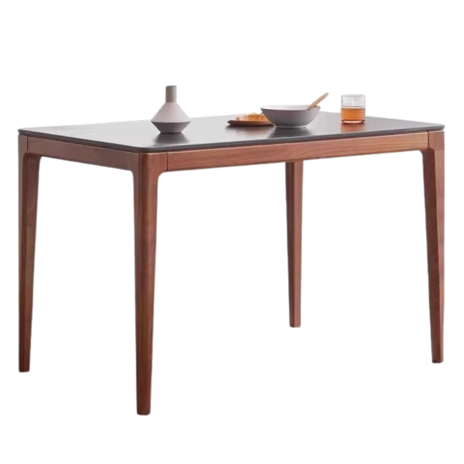 Premium Black Walnut Wood Dining Table with Natural Slate Stone Top - Elegant Farmhouse Style for Dining Room, Kitchen, or Rustic Home Decor