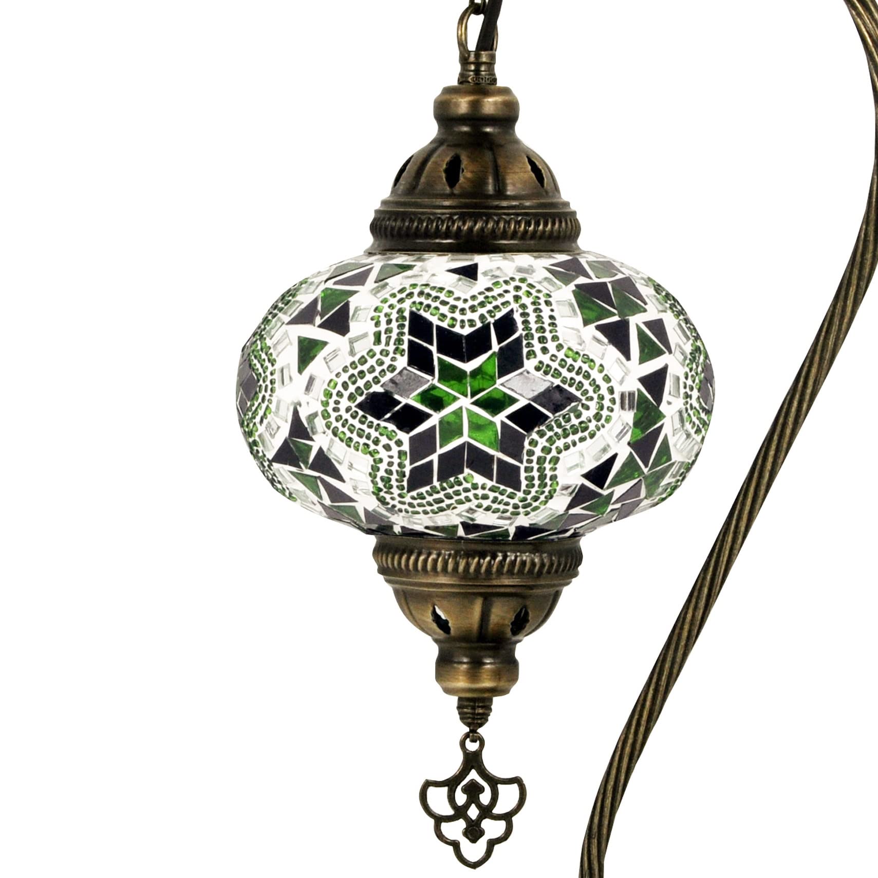 Handmade Turkish Mosaic Table Lamp with Bronze Base & Swan Neck Design - Moroccan Tiffany Style Night Light with LED Bulb for Bedroom, Living Room, and Home Decor