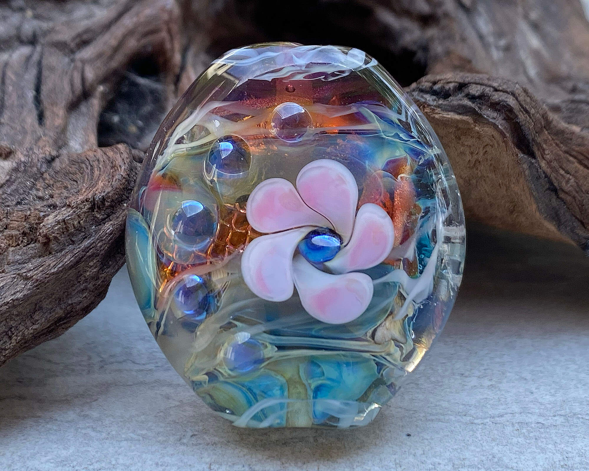 Handmade Floral Treasure Lampwork Glass Focal Bead SRA for Jewelry Making - Perfect for Necklaces, Bracelets, and DIY Craft Projects