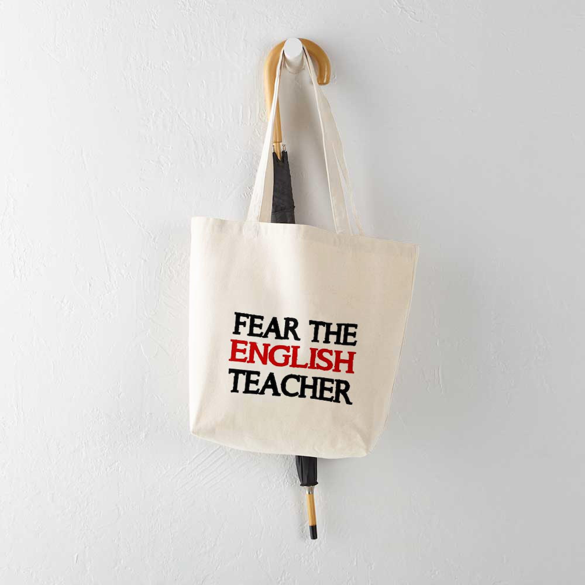 Fear The English Teacher 2 Tote Bag - Natural Canvas Reusable Shopping Bag for School, Work & Groceries - Eco-Friendly Teacher Gift & Everyday Carry