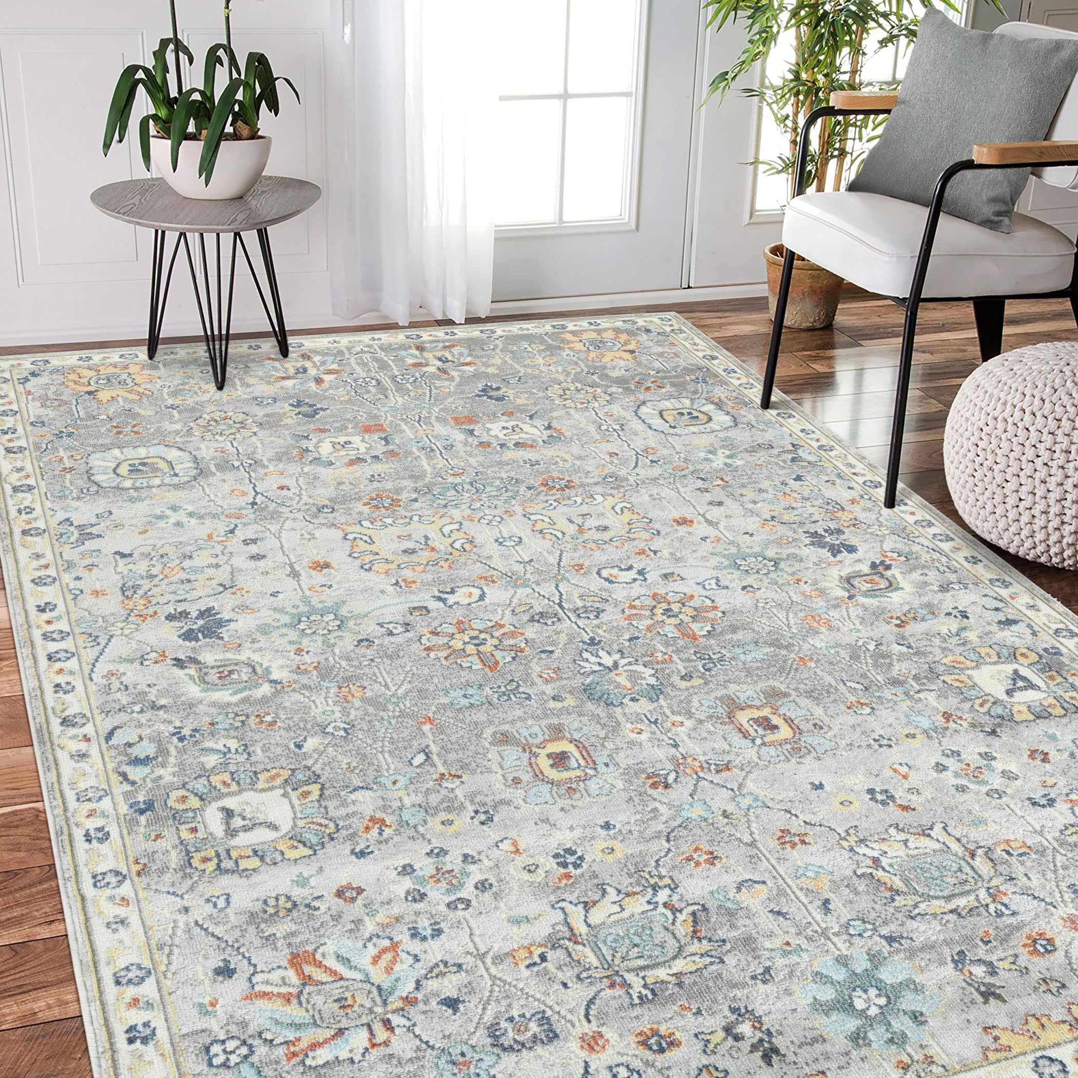 AMER Rugs Bohemian Hialeah Collection 8x10 Indoor/Outdoor Area Rug - Machine Washable Grey Bohemian Rug for Living Room, Bedroom, Dining Room, Kitchen | Perfect for Home Decor, Patio & High Traffic Areas