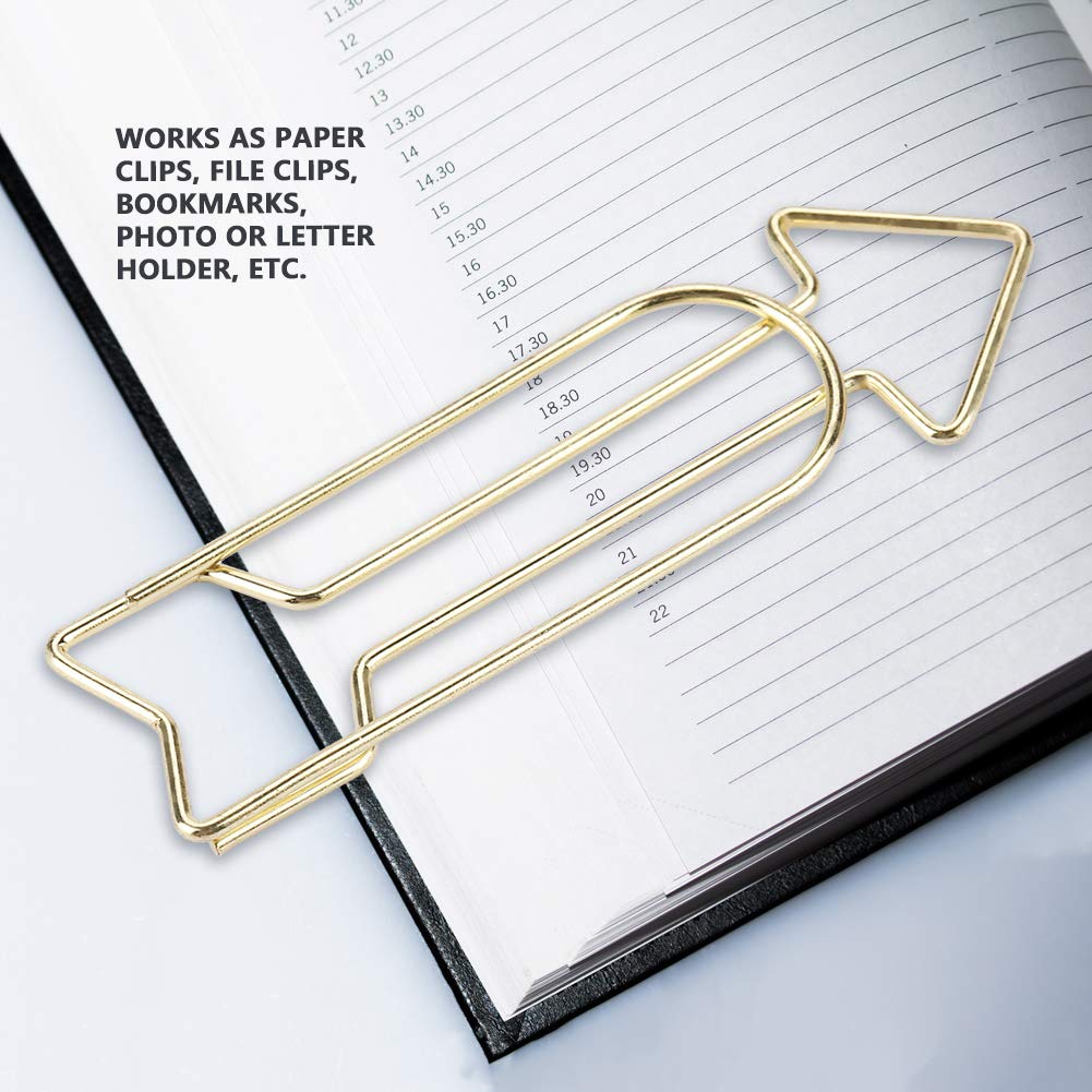 Gold Electroplated Arrow Paper Clips - 12pcs Metal Bookmark Clips for Office, School & DIY Crafts - Fun Stationery Supplies for Notes, Documents & Gift Wrapping