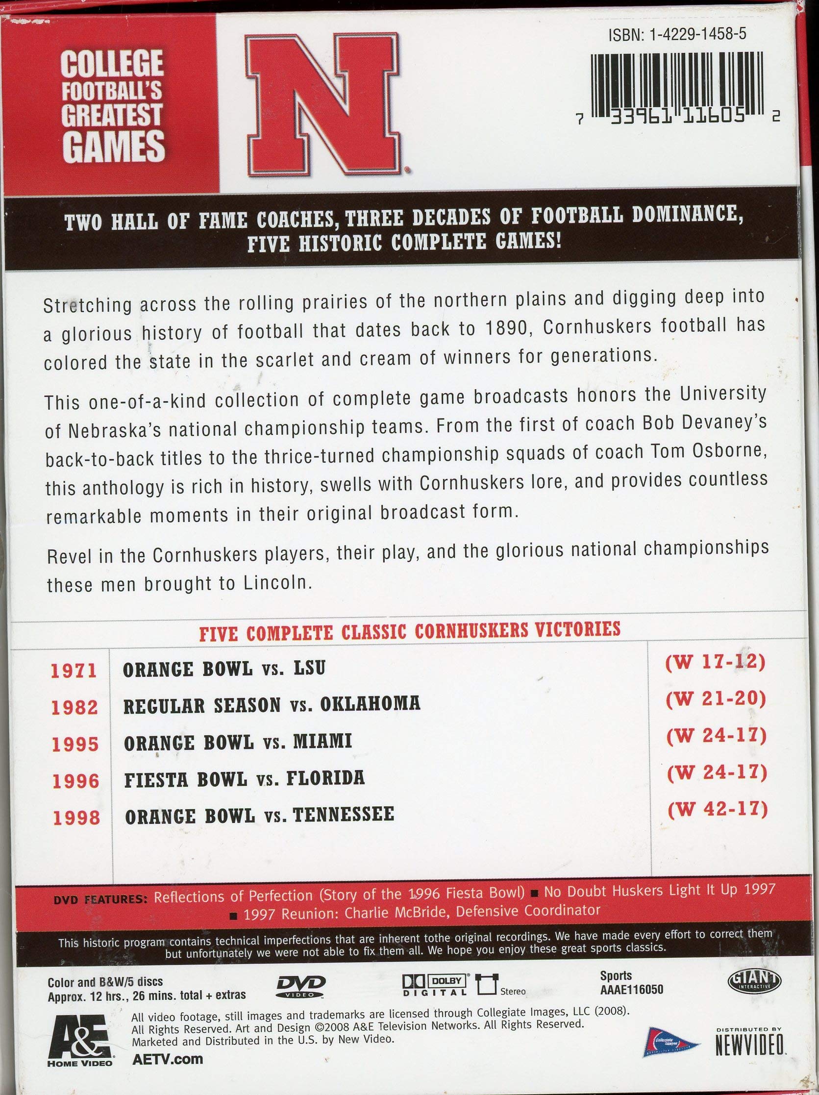 Nebraska Cornhuskers Greatest Games Collector's Edition DVD - Relive Historic Football Moments | Perfect for Fans, Collectors & Game Day Screenings