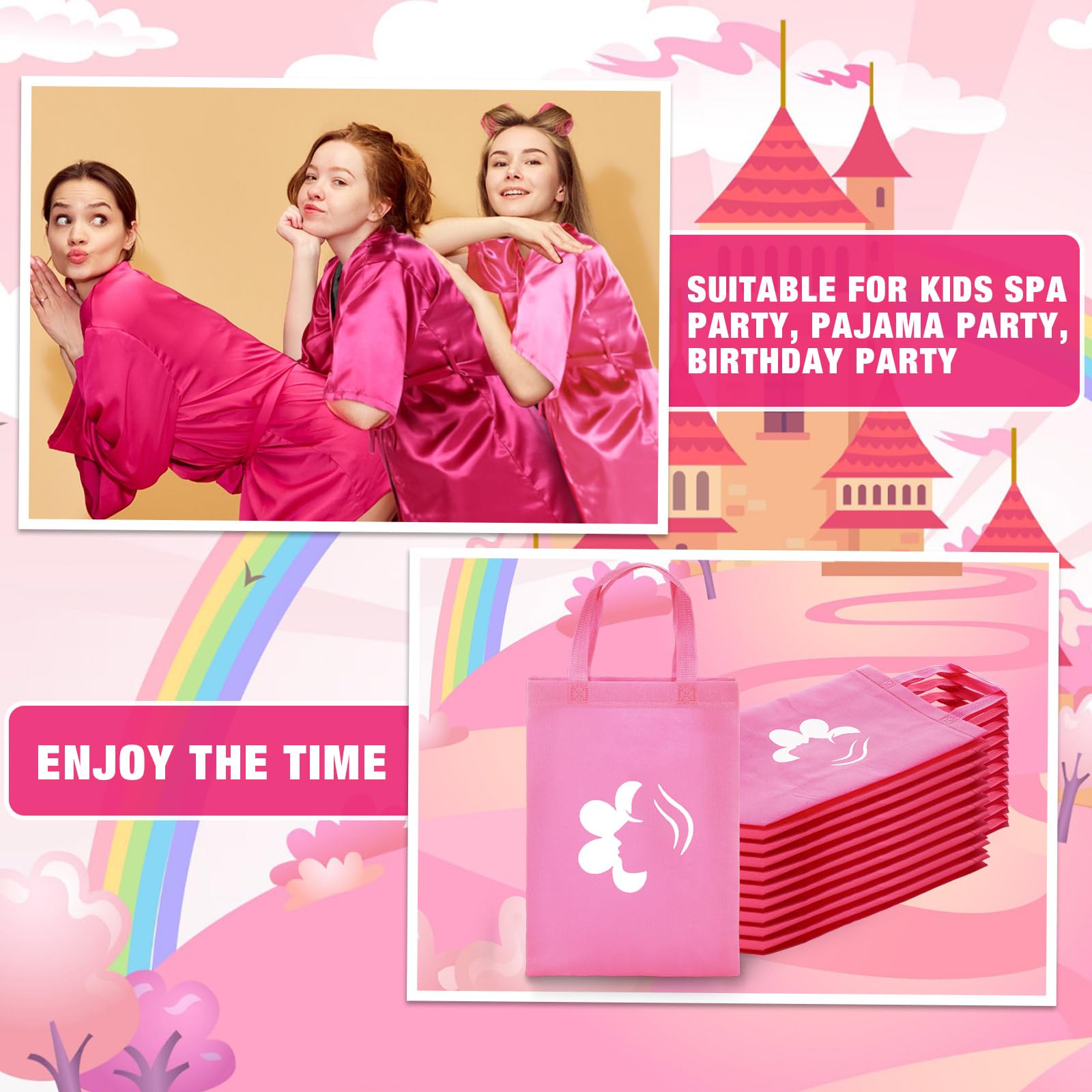 Bonuci 50 Pcs Spa Party Supplies Kit for Girls - 10 Satin Robes & 10 Kids Slippers - Sleepover Birthday Party Favors - Perfect for Spa Themed Parties, Girls Night & Birthday Celebrations