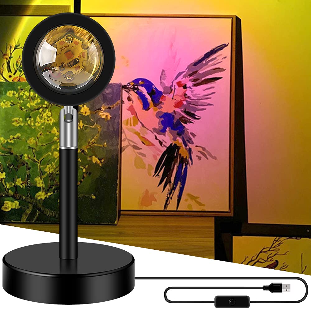 Sidaqi 180° Rotating Sunset Projection Lamp - 3W USB Rechargeable Night Light for Bedroom, Party & Home Decor - Creates Romantic Sunset Ambiance for Relaxation, Meditation and Special Occasions