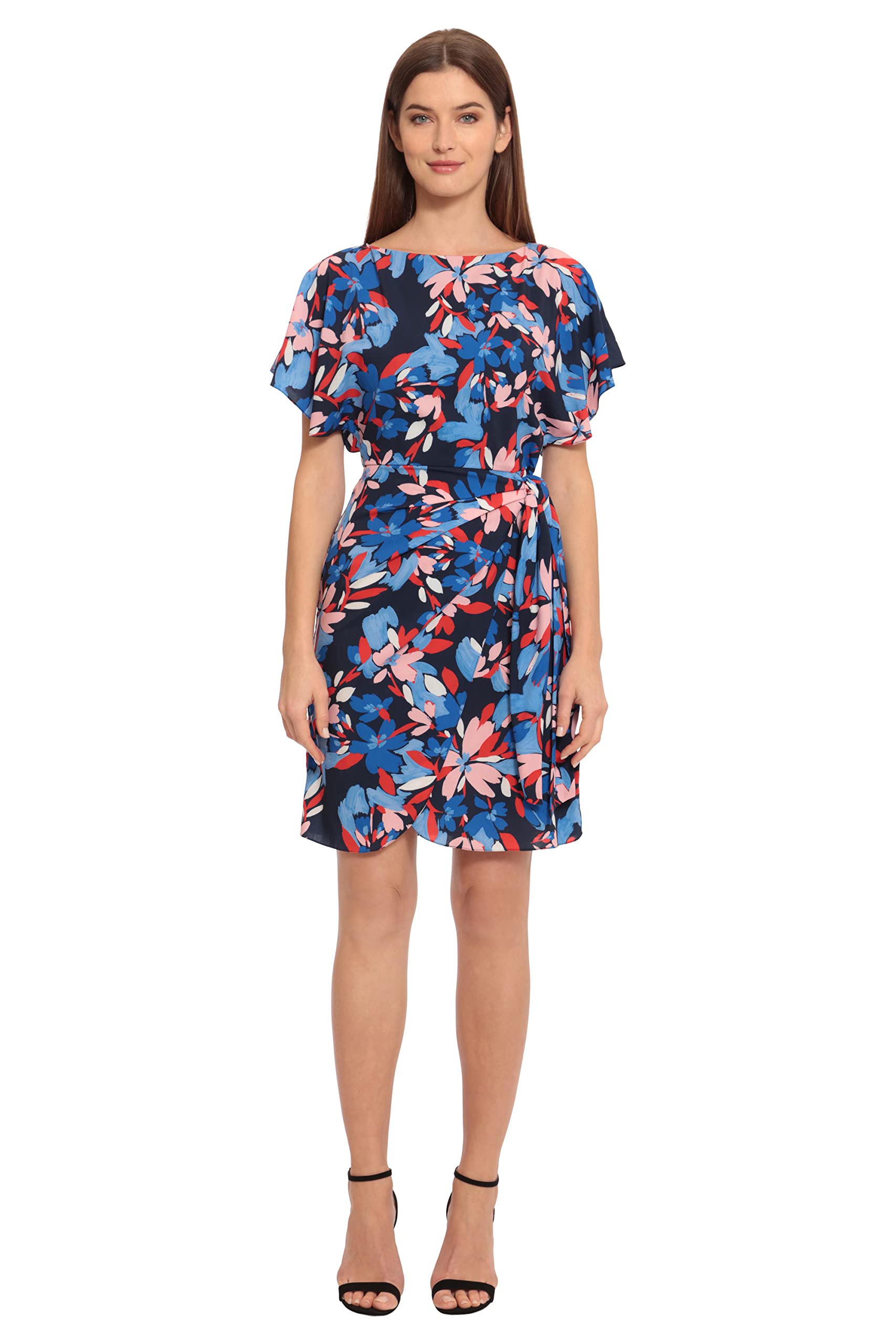 Maggy London Women's Floral Print Wrap Dress with Flutter Sleeves - Elegant Summer Cocktail Party & Wedding Guest Outfit